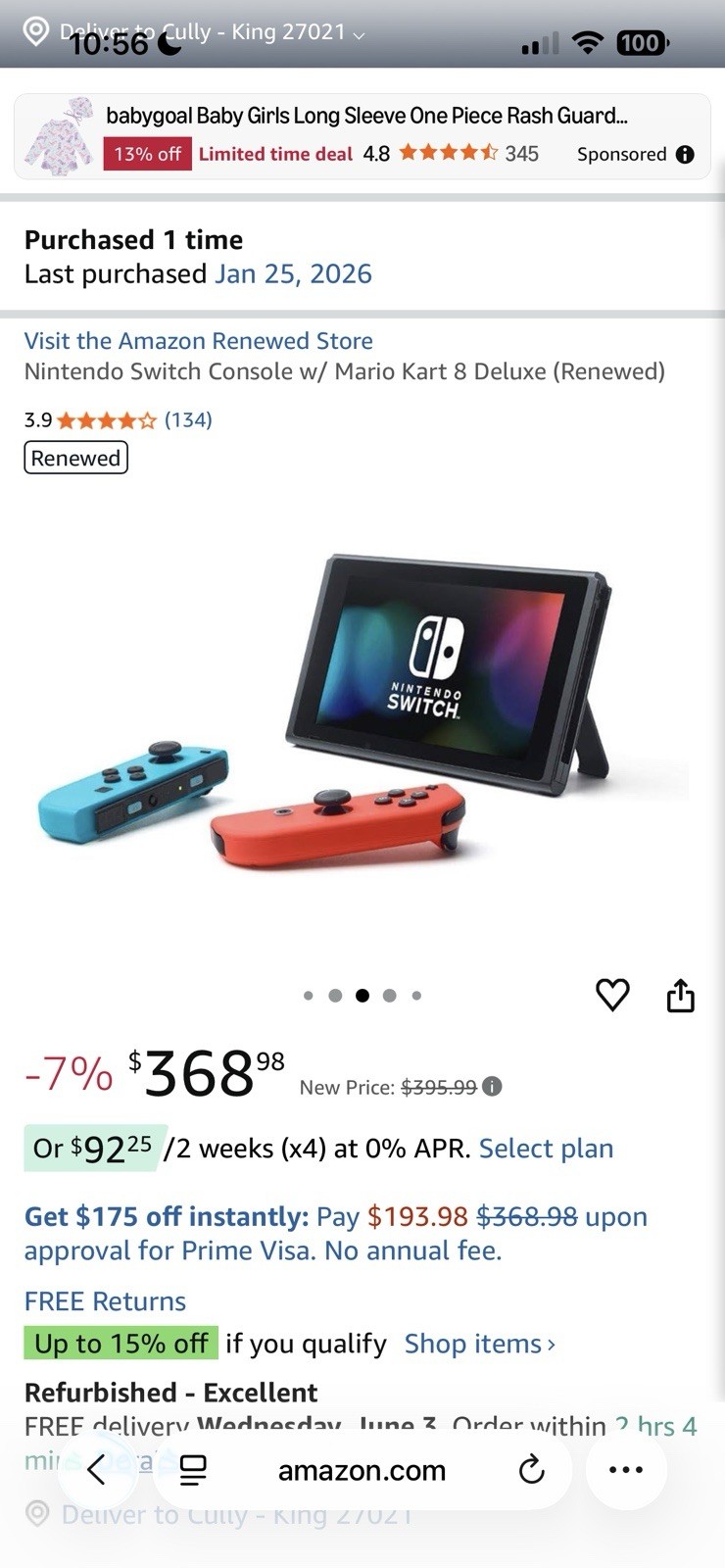 Nintendo Switch with Controllers and Mario Kart 8 Bundle