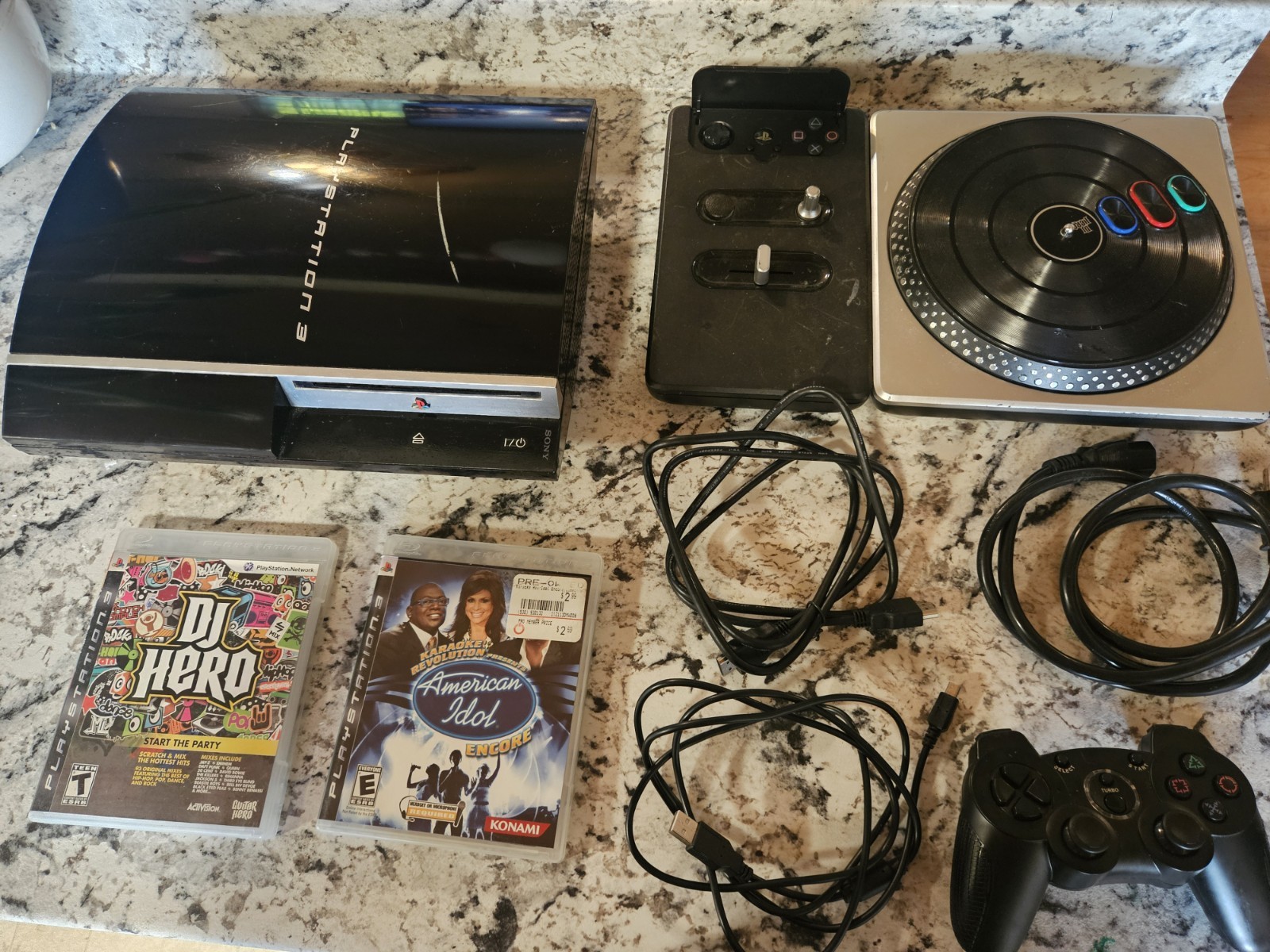 Sony PS3 Console Bundle DJ Hero Turntable Controller 2 Games Tested Working