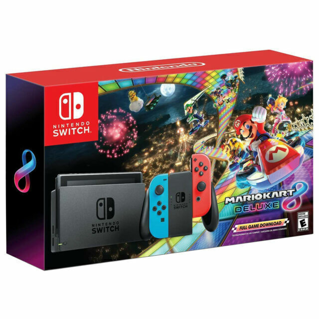 Nintendo Switch with Blue and Red Joy-Con Controllers and Mario Kart 8 Bundle –