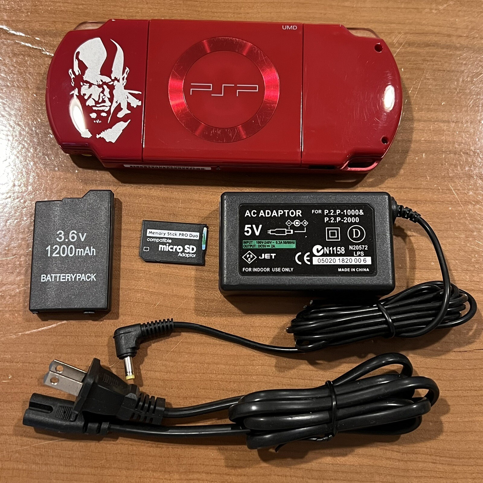 Red God Of War Kratos Sony PSP 2000 System w/ 64gb Memory Card & Charger Bundle