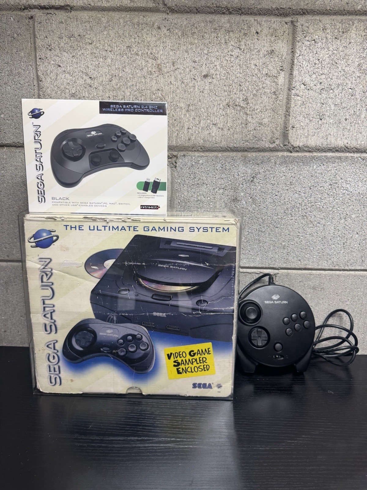 SEGA Saturn Home Console – Black w/ Cardboard, Inserts & 3 Controllers