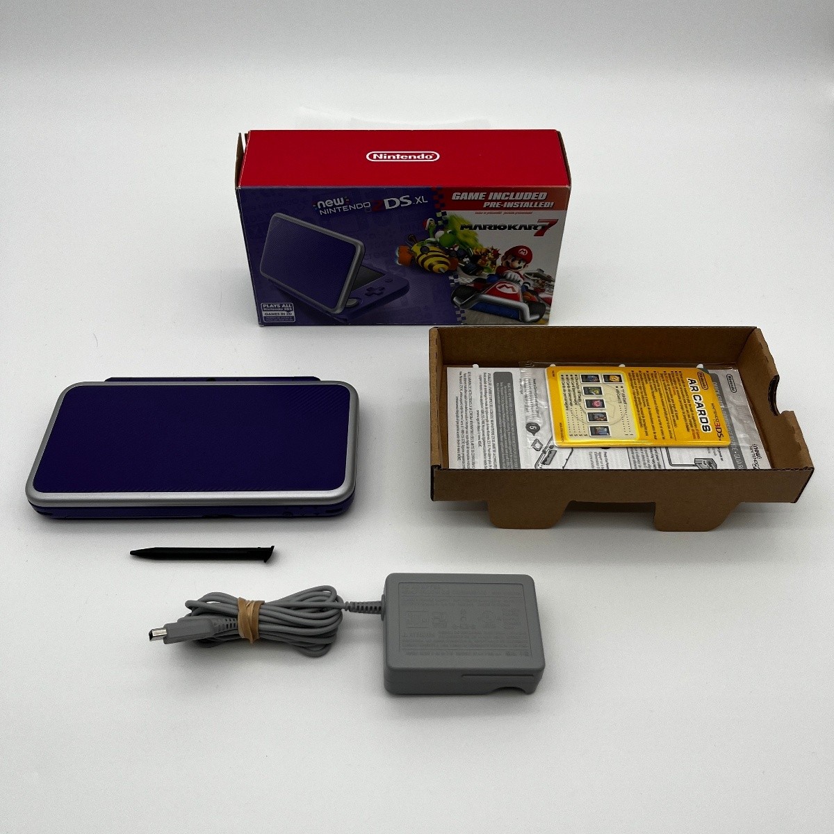 Nintendo 2DS XL Mario Kart 7 Console Bundle – Purple/Silver Complete In Box CIB
