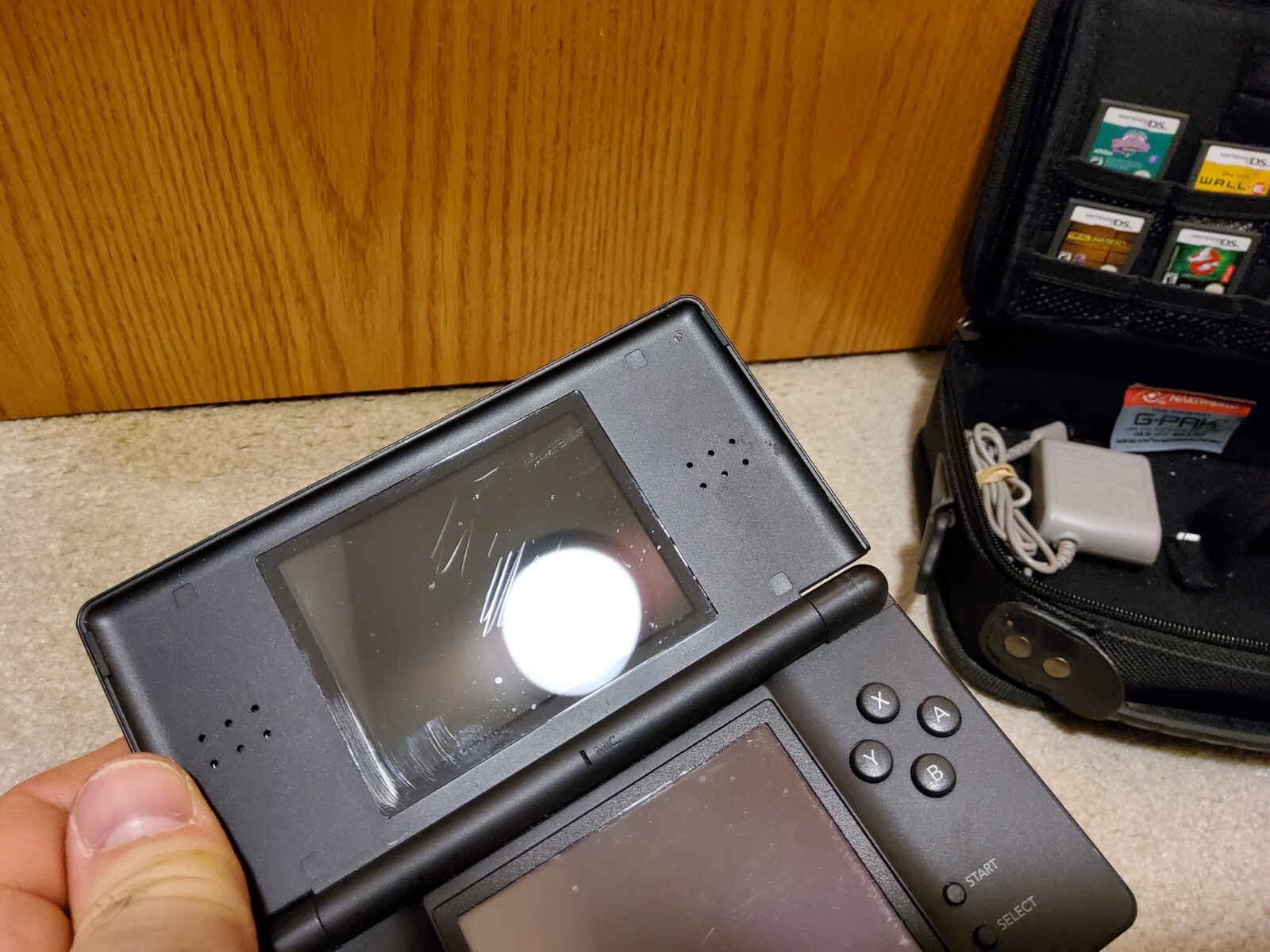 Nintendo DS Lite Black Bundle w/ Charger, Mario, G-Pak, Gamer Cases, 8 games