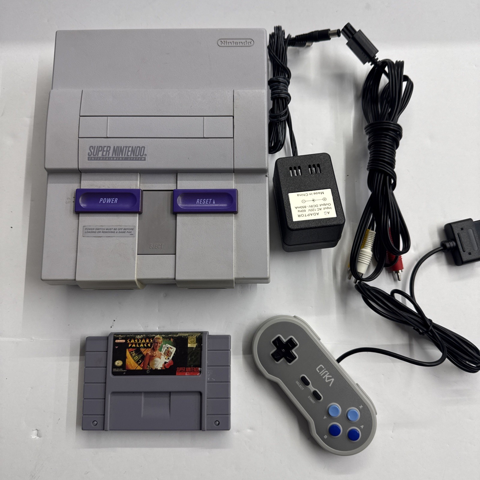 SNES – Super Nintendo Home Console – Gray W/ Cables Game Controller Tested #2906