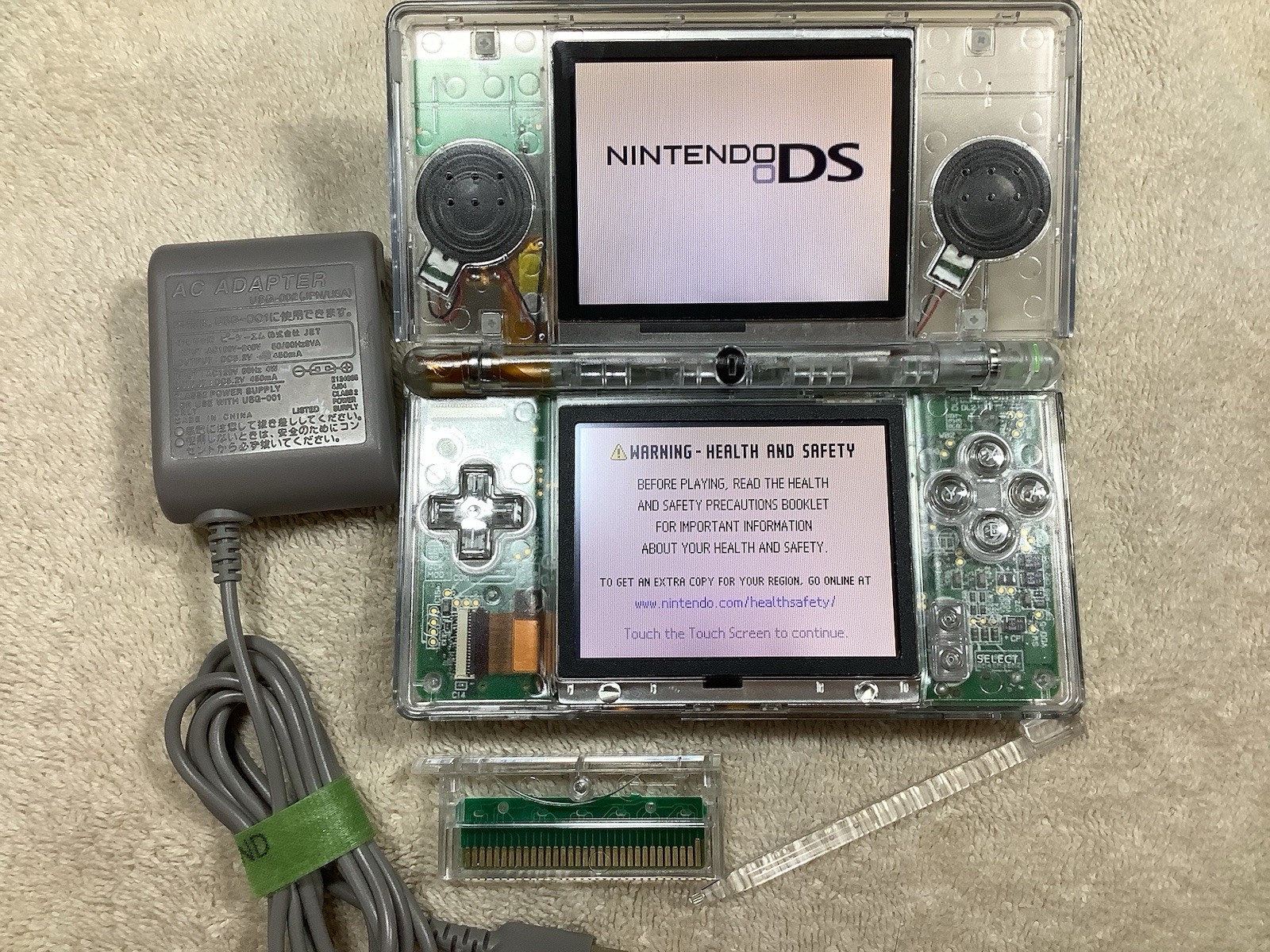 Nintendo DS lite (USG-001) Clear Re-shell. Tested And Working.