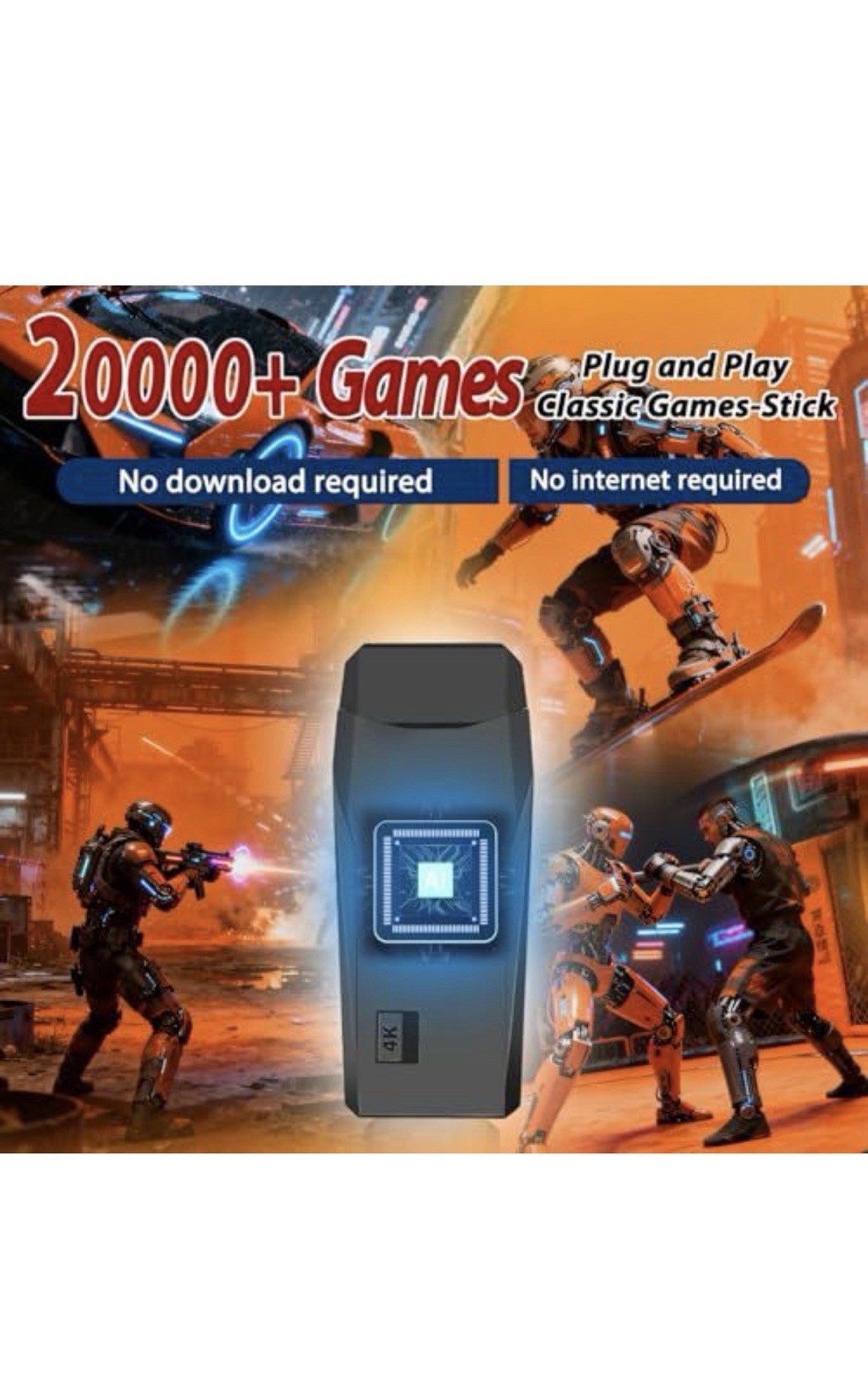 SHEPUDRUC 4K Game Stick, 20,000+ Games, 18 Emulators, HDMI, 2 Controllers