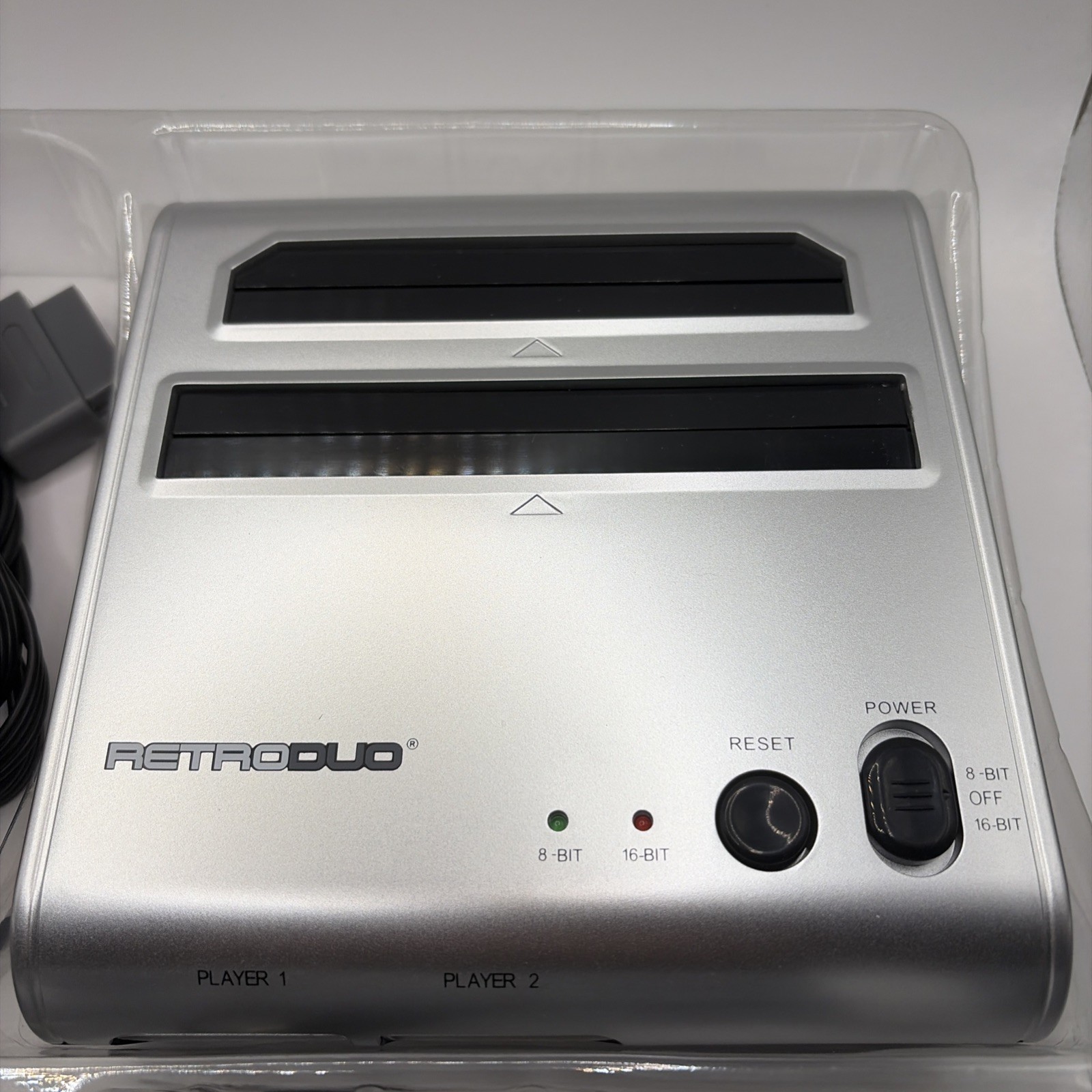 Retro-Bit Retro Duo Silver Black Dual Slot NES SNES Cartridge Game Console 2in1