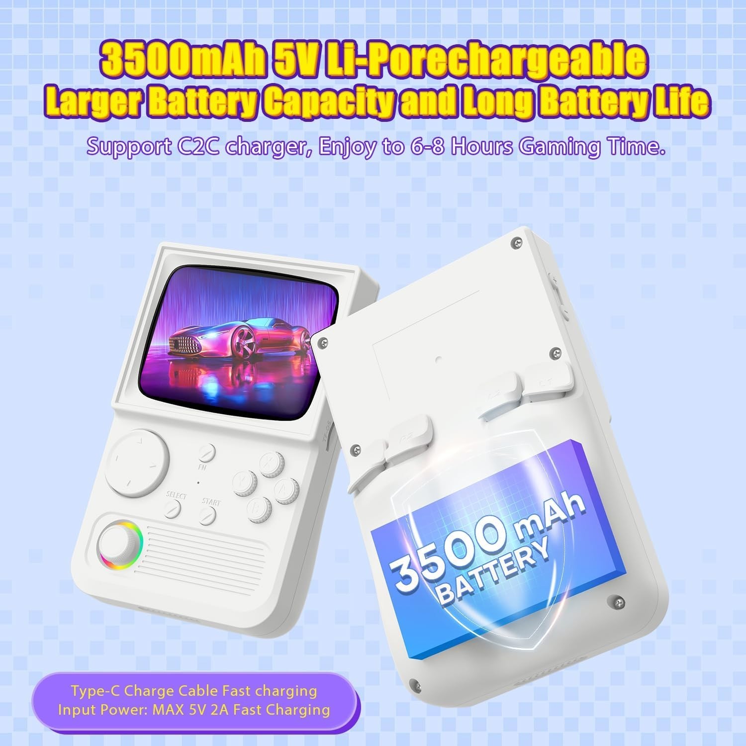 Handheld Gaming Console: 3500mAh Battery, Custom RGB Lighting, WiFi Connectivity