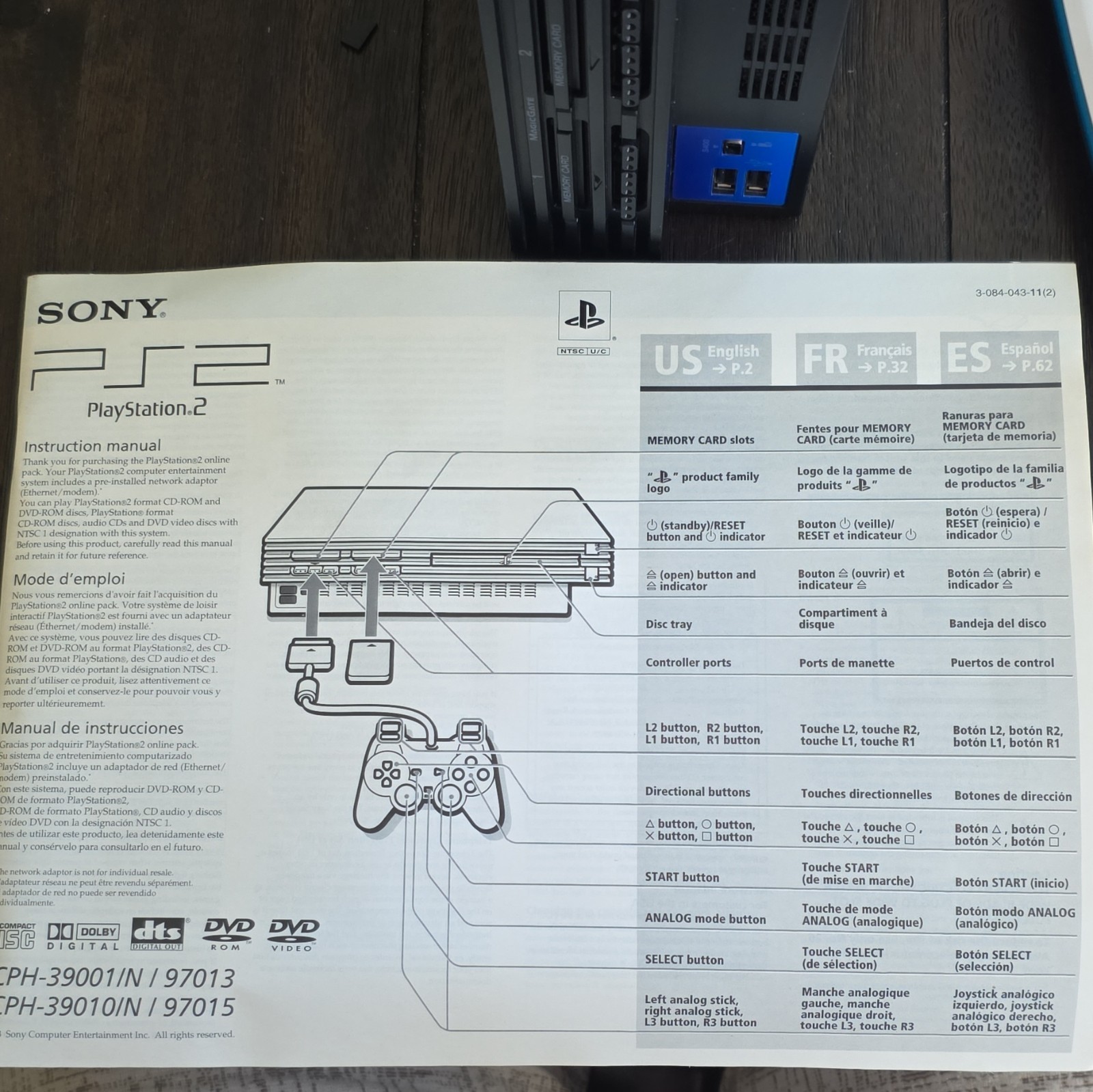 UNTESTED Sony PlayStation 2 Console w/ Network Adaptor Disc, Manual