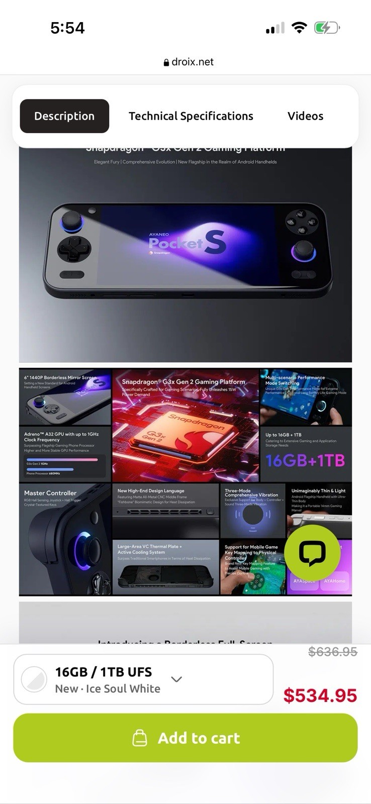 AYANEO Pocket S Gaming Console 16GB/512GB White 1440p