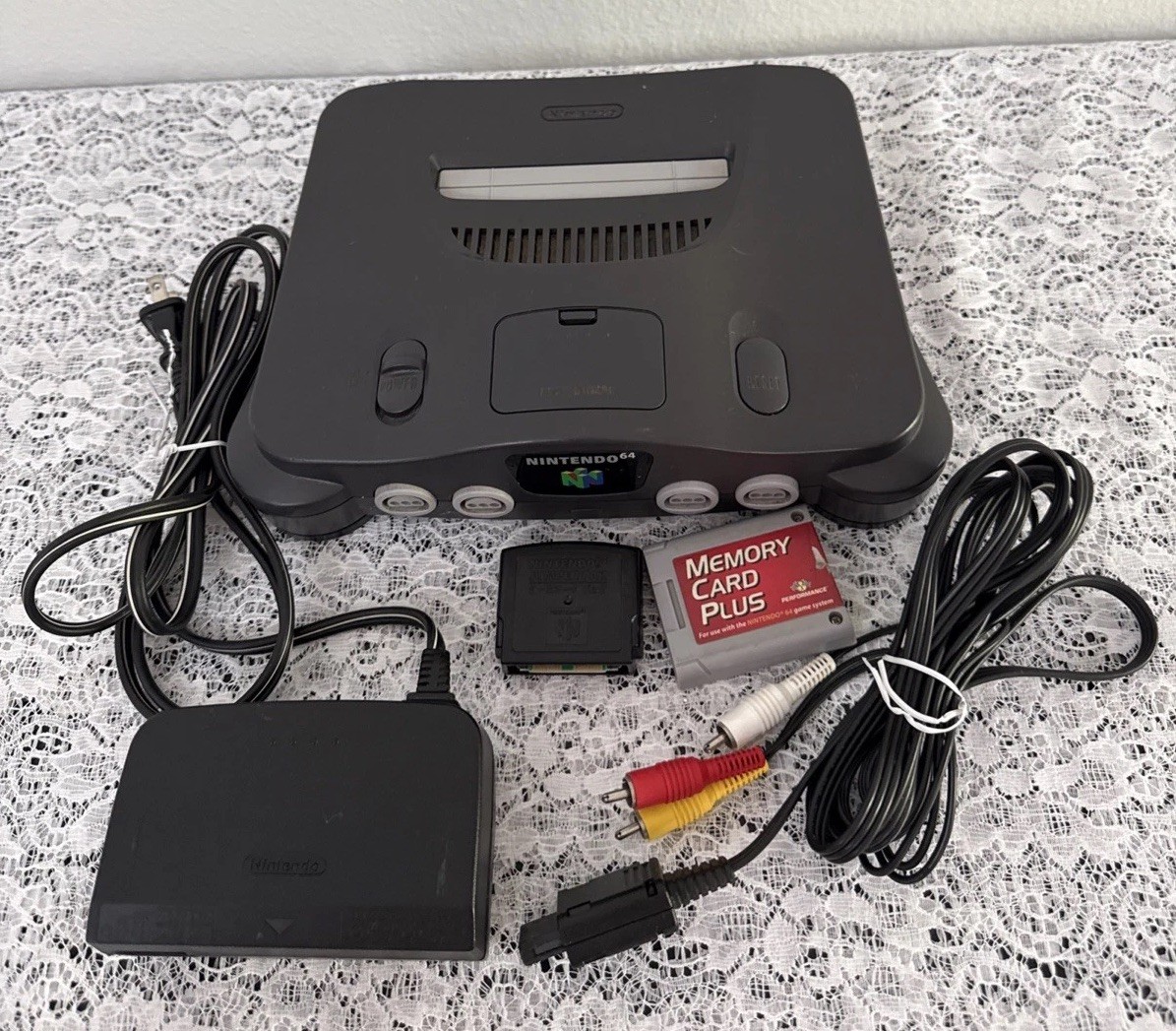 UNTESTED Vintage Nintendo 64 Console w/ Power, Cables, Memory Card, Jumper Pack