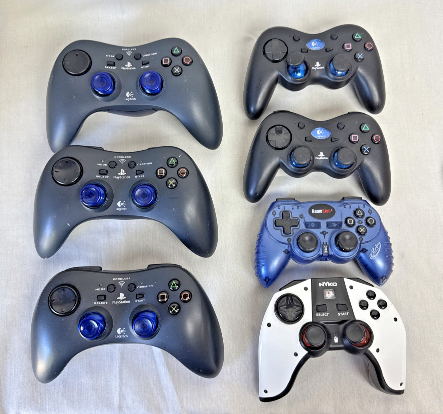 Lot of 7 Logitech Playstation Cordless Controllers + 3 Dongles +2 Receivers