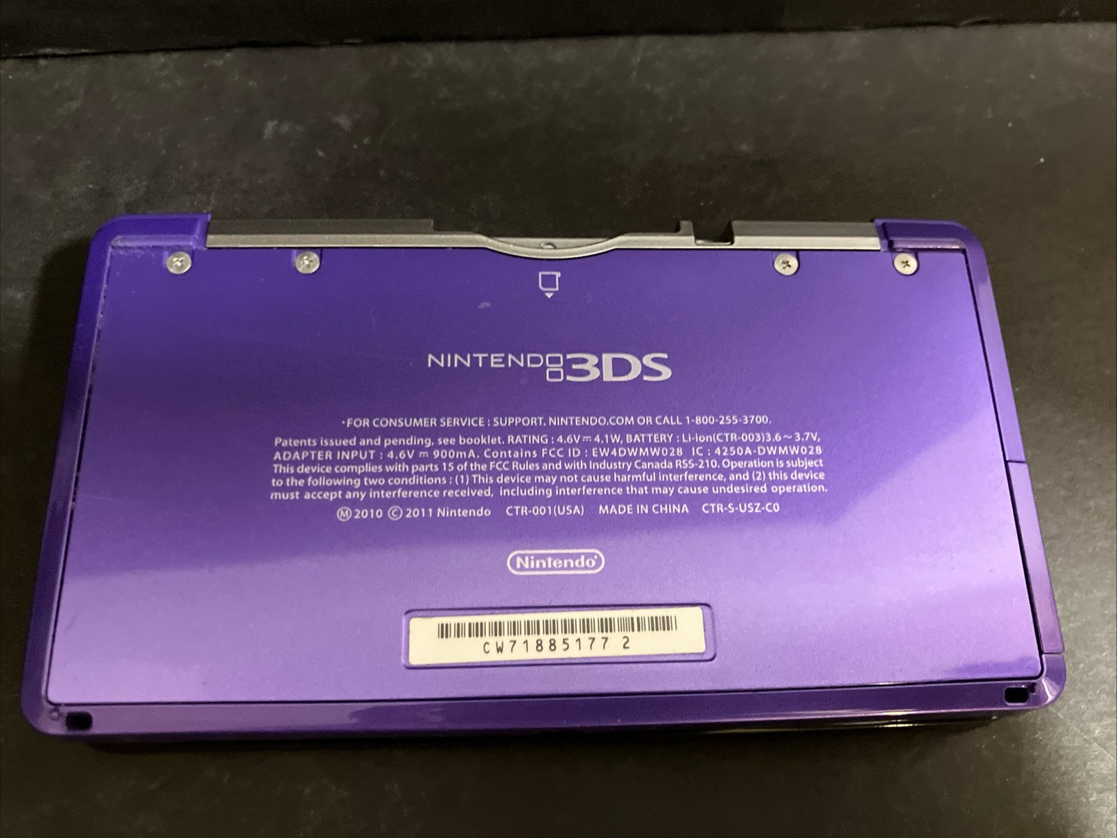 Nintendo 3DS Purple Handheld Console Bundle w/ Case & Mario Game CTR-001 2GB