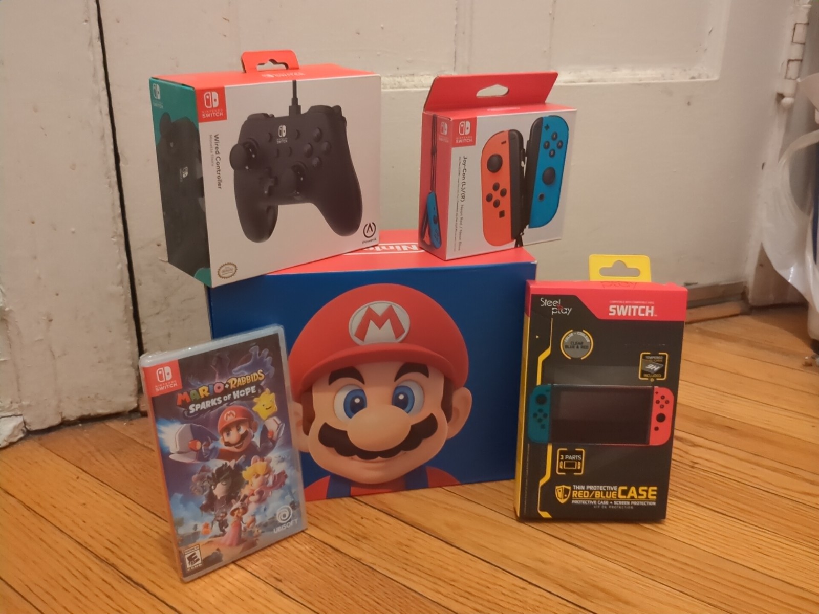 Nintendo Switch Bundle HAC-001(-01) Gaming Console – Red/Neon Blue Joy-Cons New