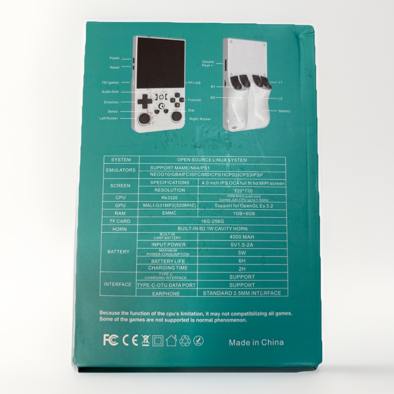 R36 Max Open Source Handheld Game Console 4” Screen Open Box NEW