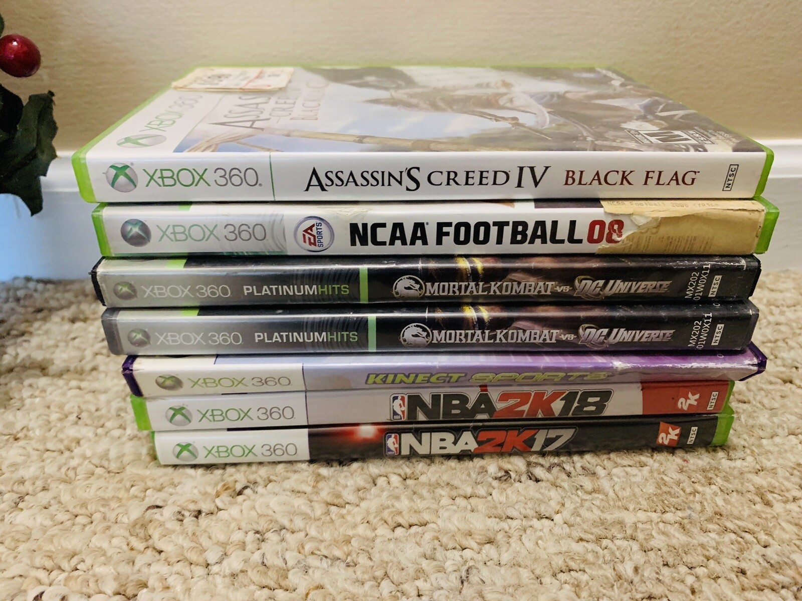 Microsoft Xbox 360 S Slim Console #1439 8MB Black Controller AC Power + 8 Games!