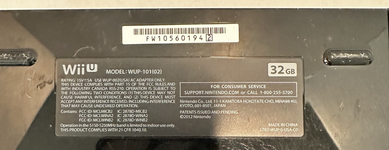 Nintendo Wii U Black WUP-101 (02) Video Game Console Only 32GB Parts / Repair