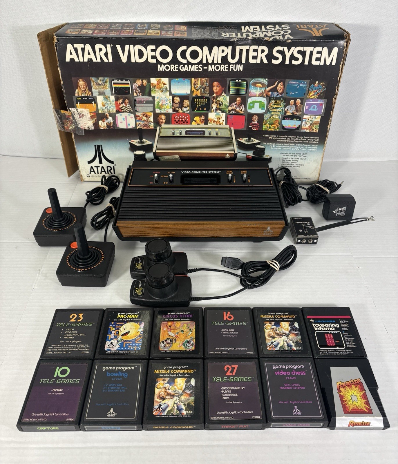 Atari 2600 Console CIB Complete In Box + 12 Games Pac-Man And More Tested READ