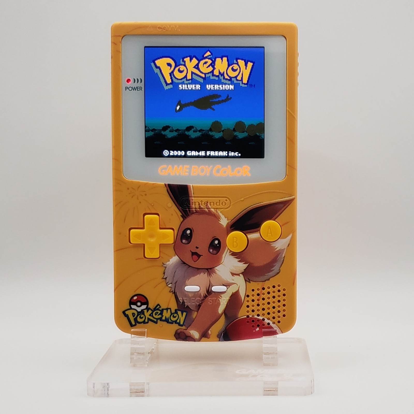 Laminated OLED Screen – Eevee Game Boy Color w/ Case – New Speaker, Recapped
