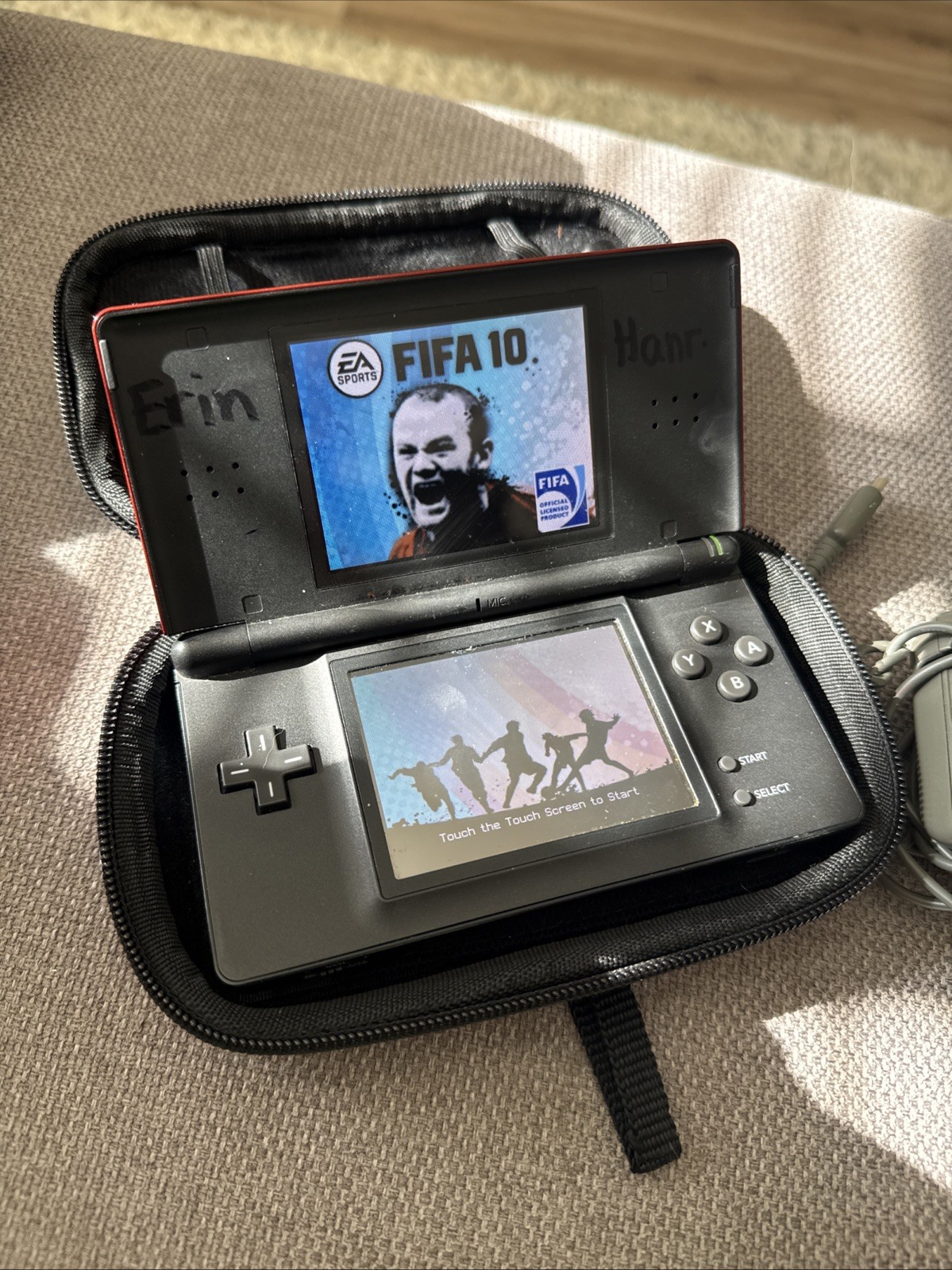 Nintendo DS Lite Model USG-001 Red Handheld Game Console Bundle w/ Charger