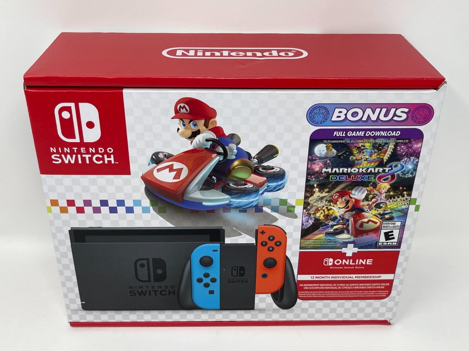 Nintendo Switch Mario Kart 8 Deluxe Bundle Neon Blue & Neon Red Joy-Con Game Dow