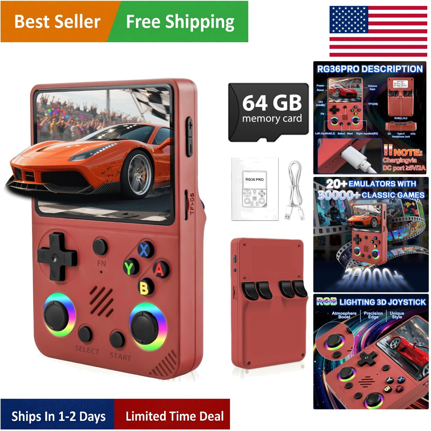 RG36PRO Retro Game Console: 30,000+ Games, Ergonomic Design, 3000mAh Battery