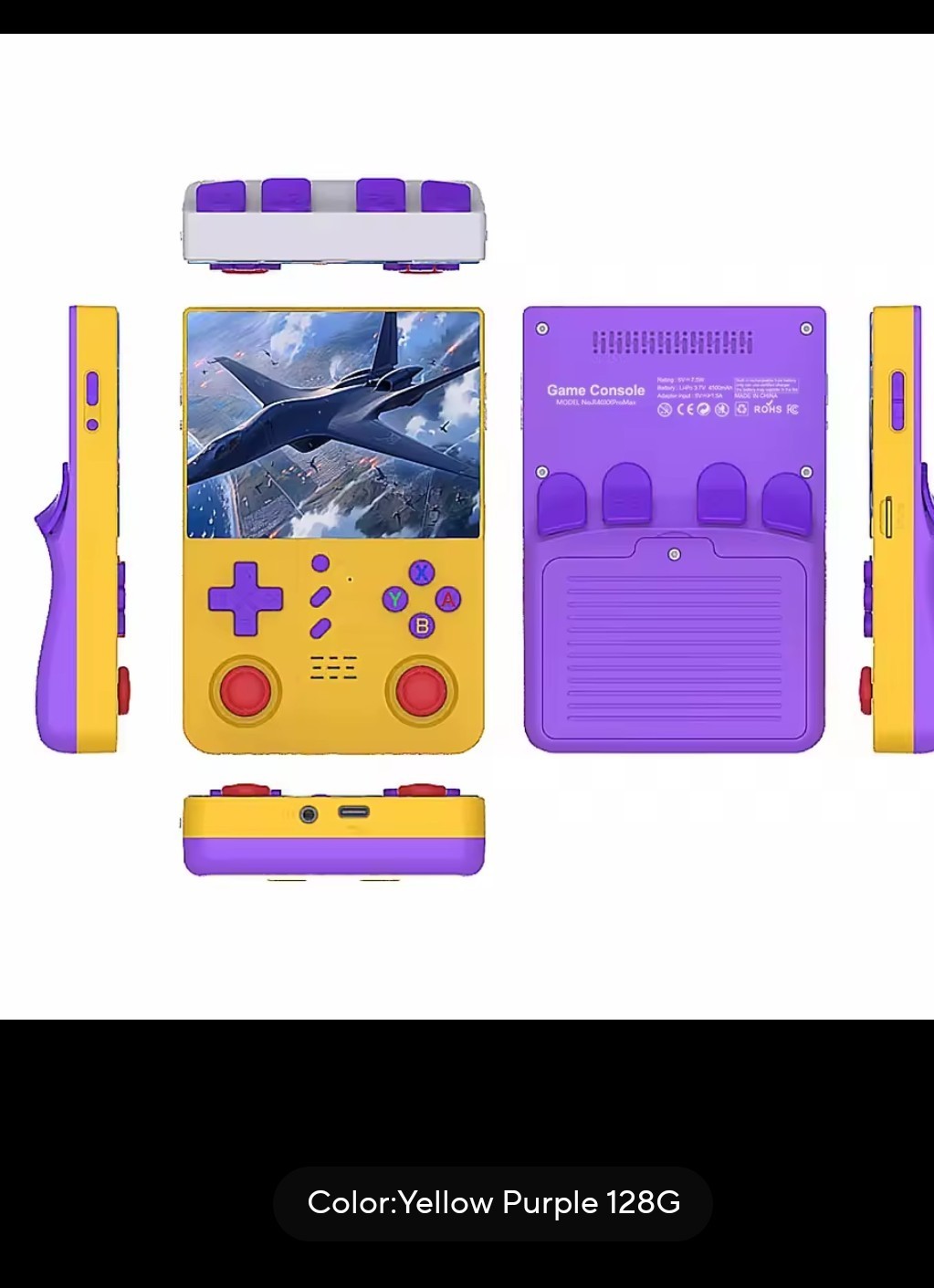 RK2023 Handheld Game Console Yellow Purple 128GB USB-C Connectivity