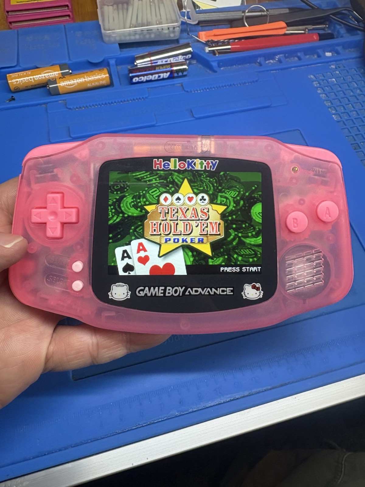 Backlit IPS V2 Hello Kitty Pink Nintendo Gameboy Advance USB C 1800 mah Battery