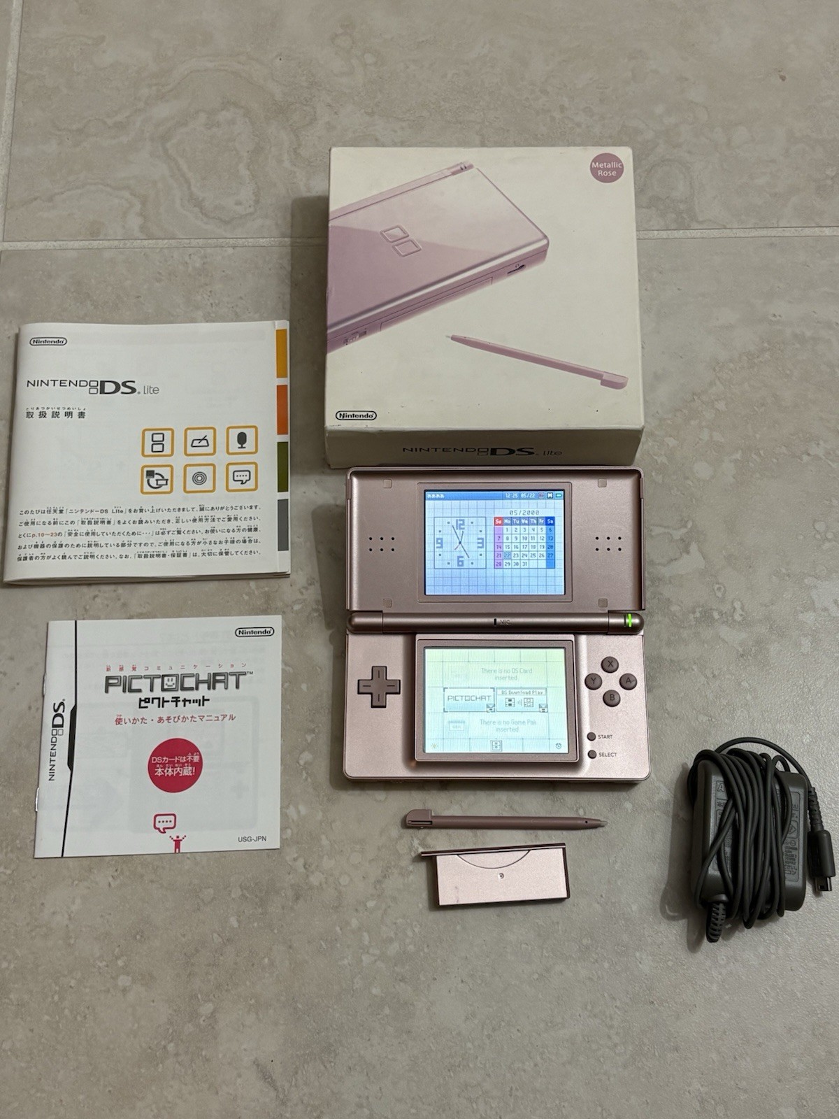 Nintendo DS Lite Metallic Rose With Charger And Stylus Complete In Box Mint