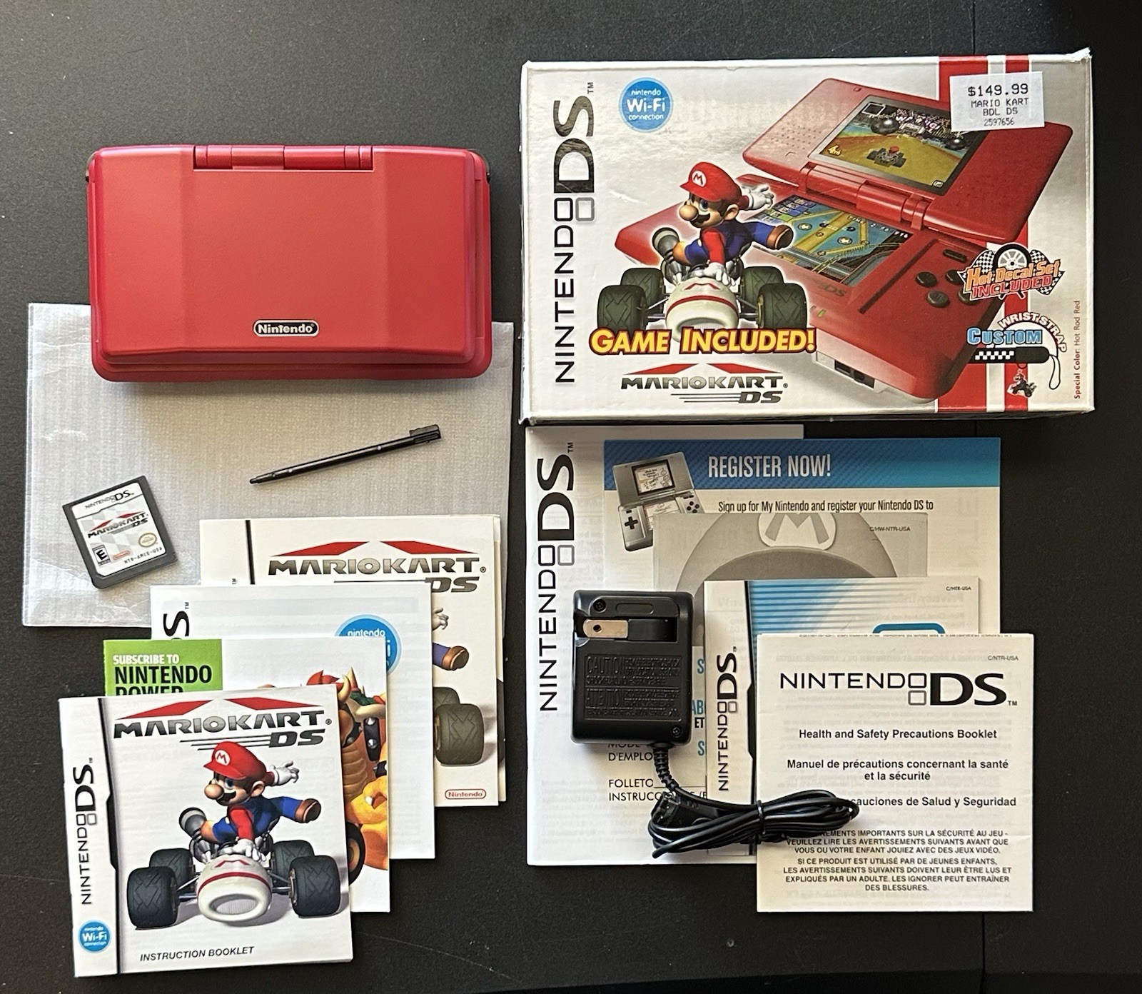 Nintendo DS Mario Kart Bundle Pack Hot Rod Red In Box Handheld Console System