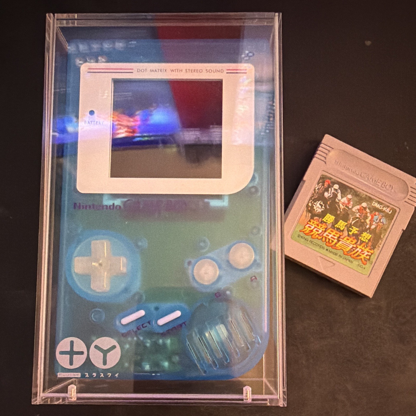 Nintendo Game Boy DMG-01 Clear Blue Handheld Stereo Sound w/ Case & Game *WORKS*