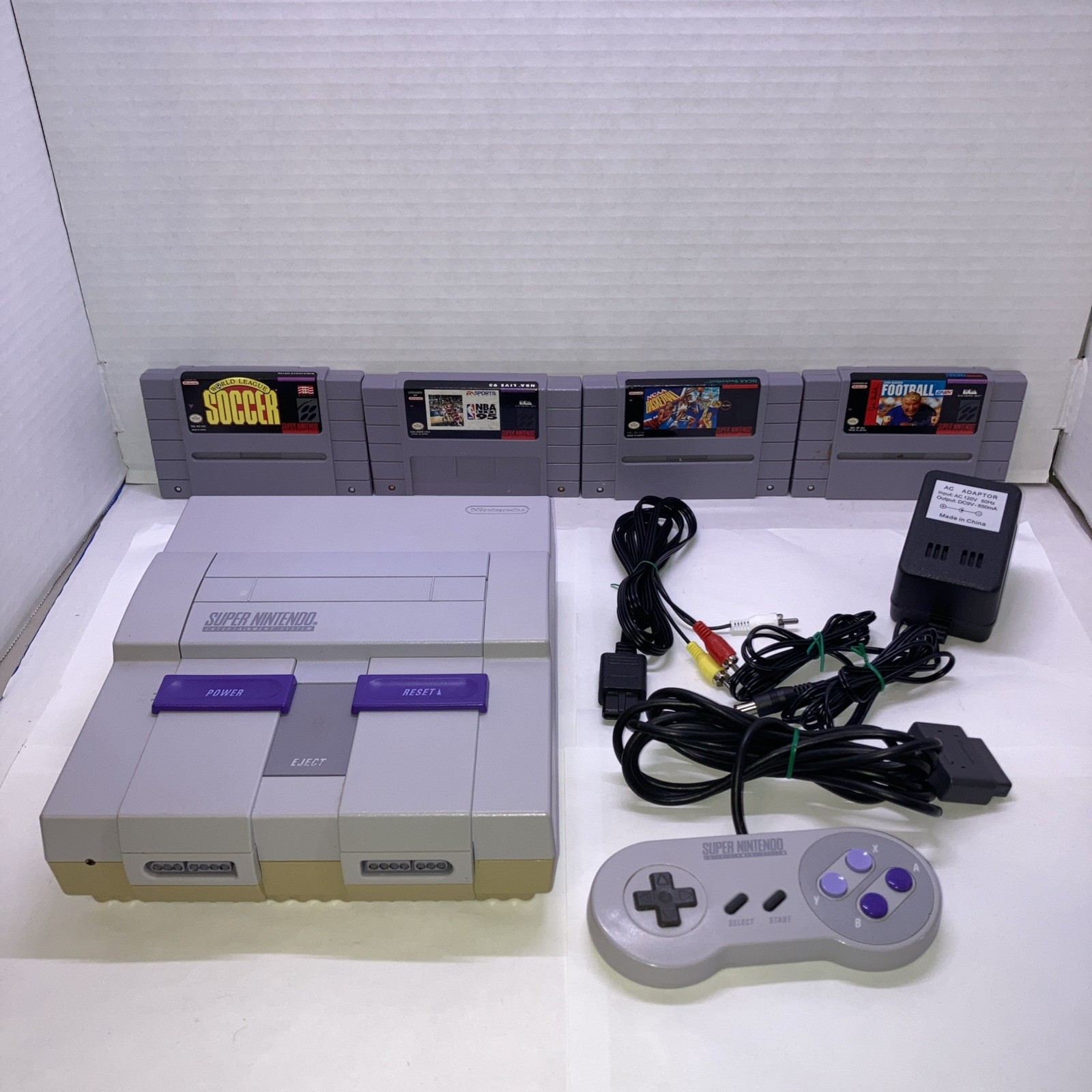 SuperNintendo SNES SystemConsole Bundle W/Controller Wires Sport Games AllTested