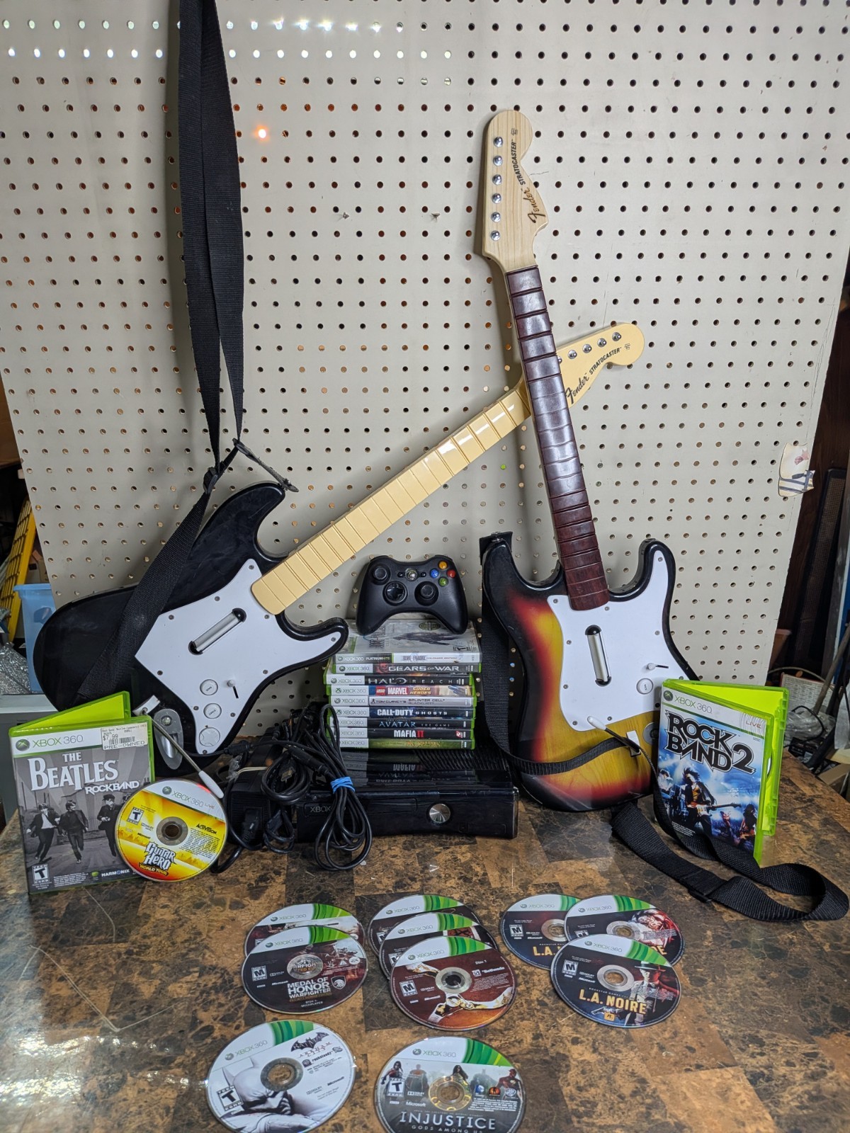 Xbox 360 Slim 250GB Rock Band Guitar Console Bundle: 17 Games 2 Guitars Tested