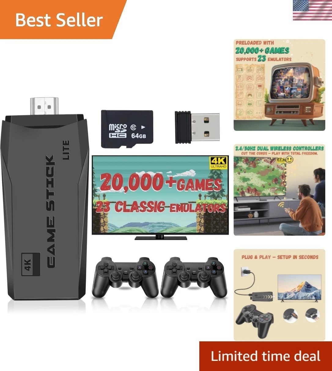 Ultimate Retro Game Stick: Built-in 23 Emulators & 4K HDMI for Gaming Bliss