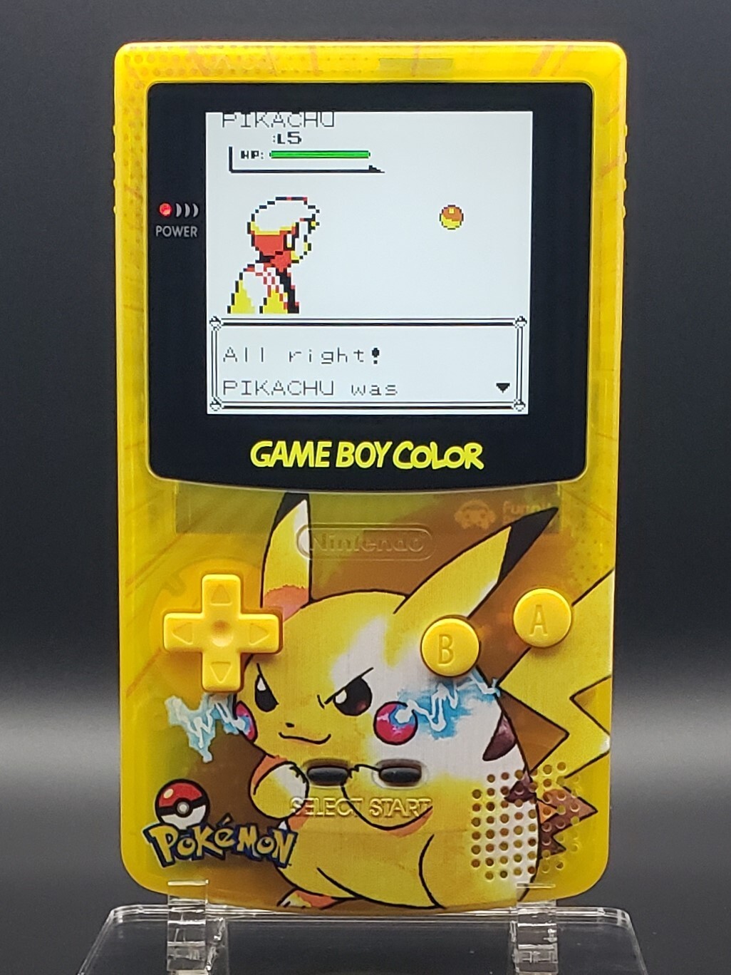 Pikachu Game Boy Color w/ Funnyplaying Backlit IPS Screen, New Speaker, Recapped