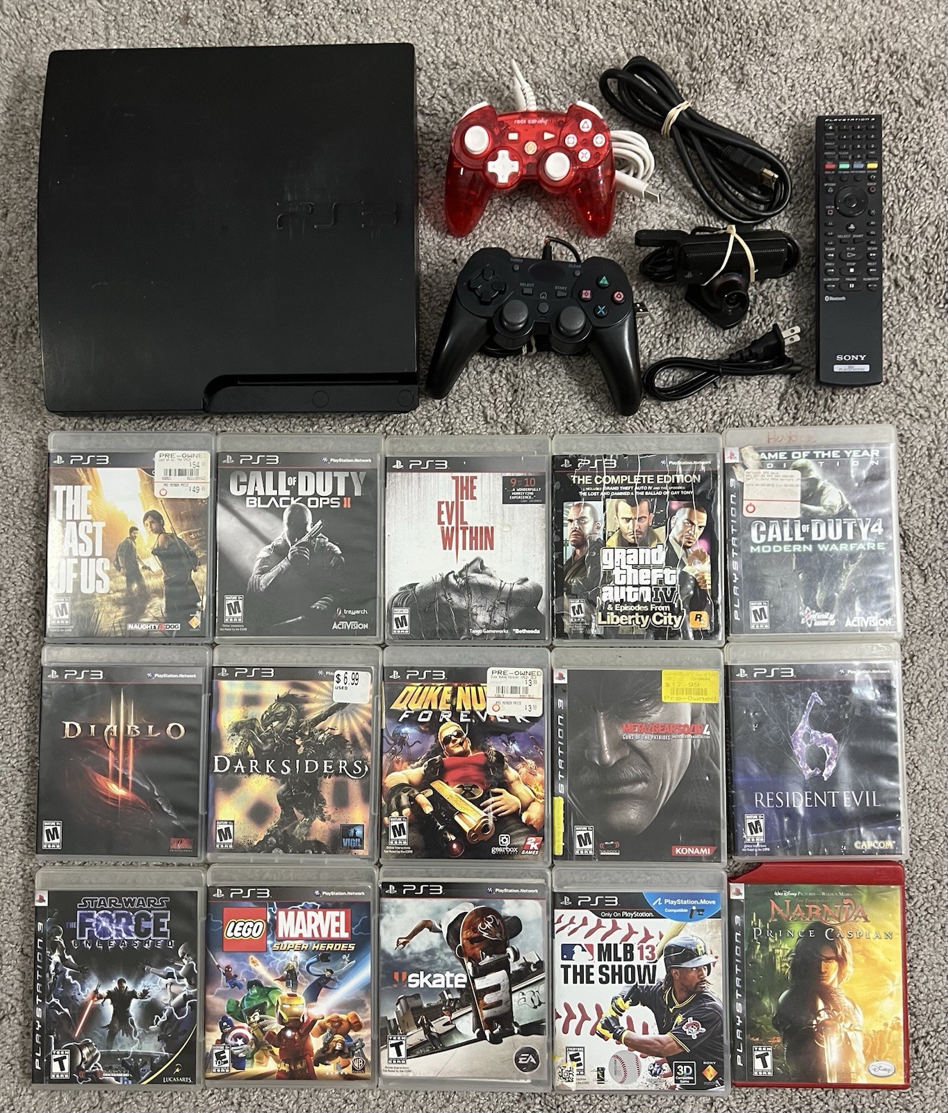 PlayStation 3 PS3 Slim Console With 15 PS3 Games + 2 PS3 Controllers