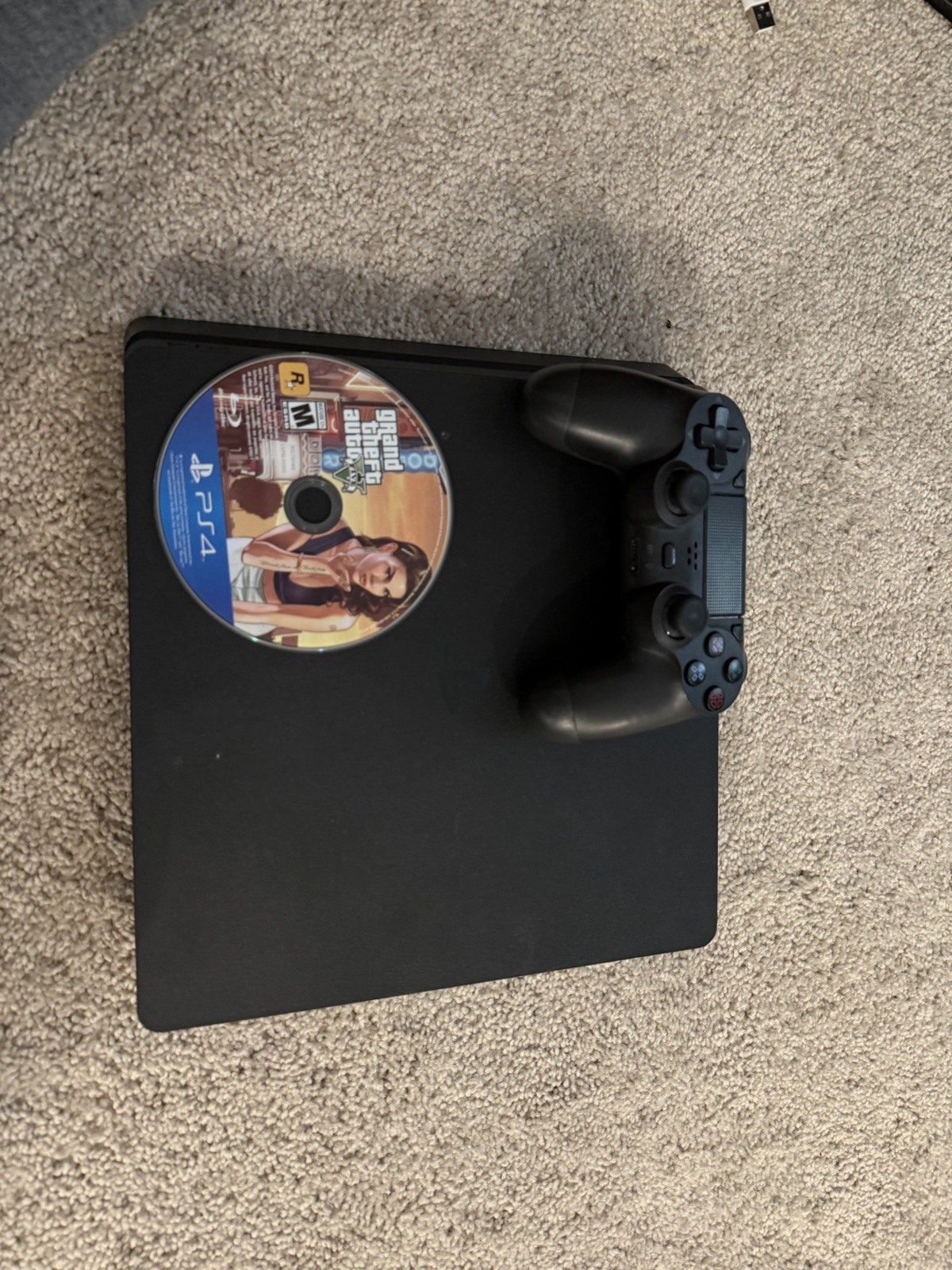 Sony PlayStation 4 Jet Black Console With Two Controllers and Wires