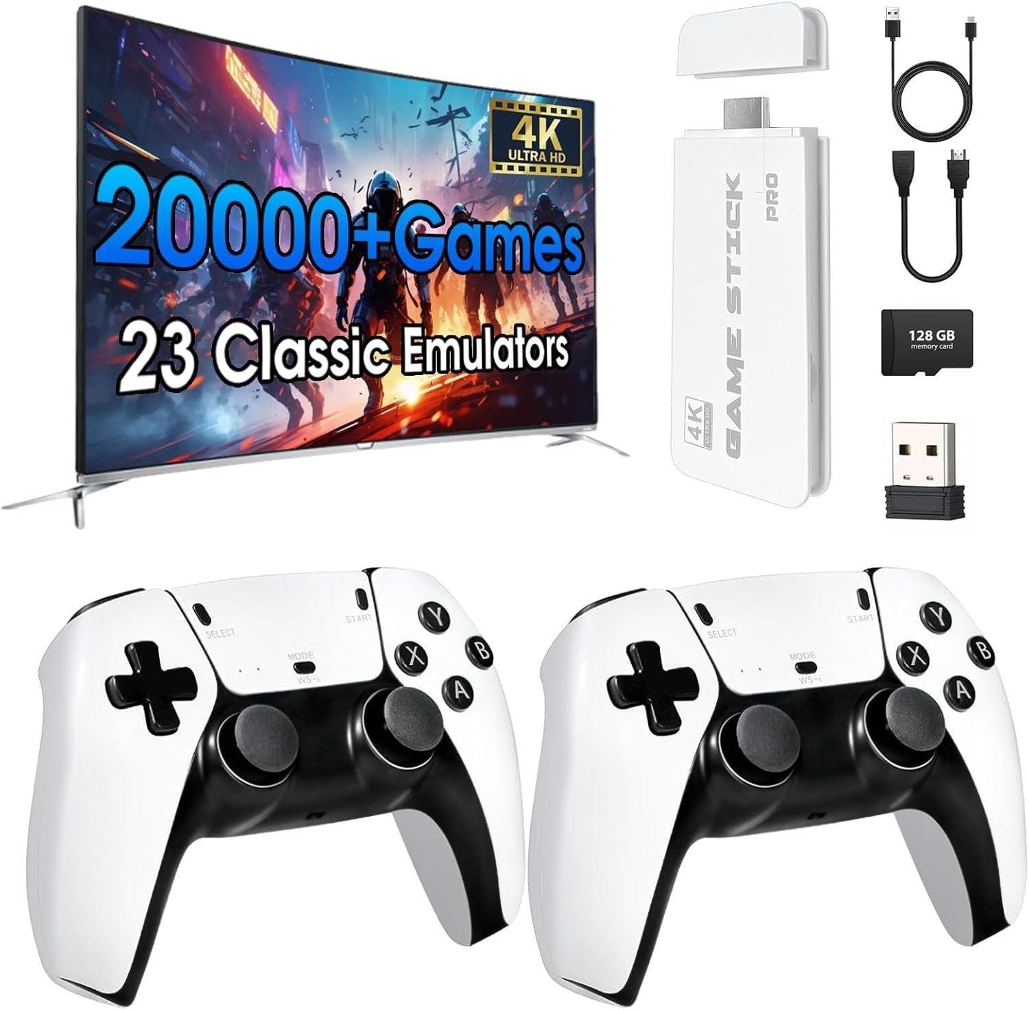 Retro Wireless Gaming Console 128GB Storage, 23 Emulators, 20,000+ Games, Dual C