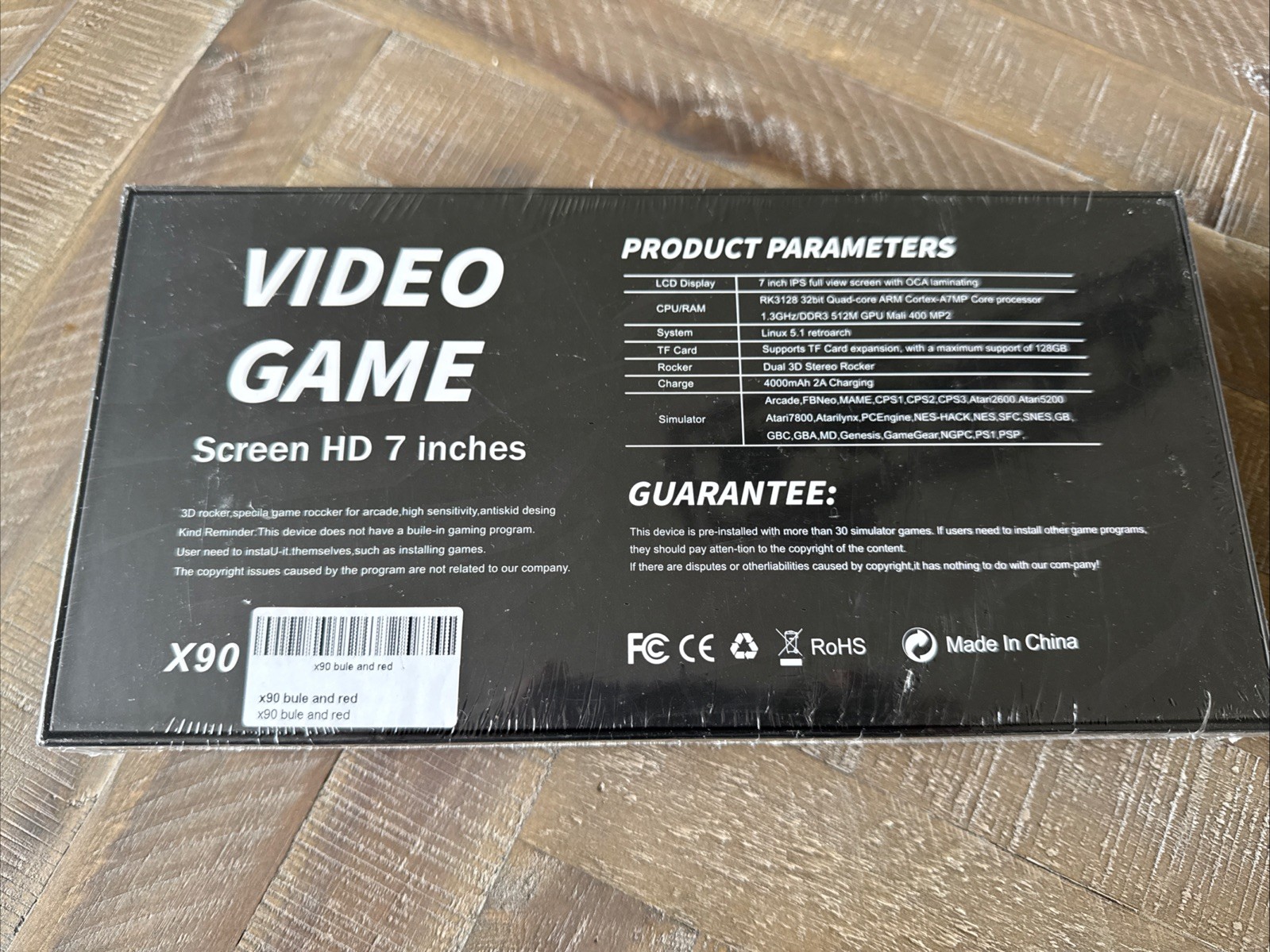 X90 HD IPS Display 7-Inch Handheld Video Game Console Blue Red USB-A