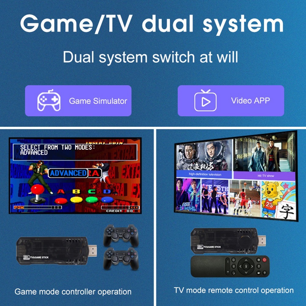 Game Stick 64G 8K HDMI Low Latency Dual Handle Portable TV Video Game Console