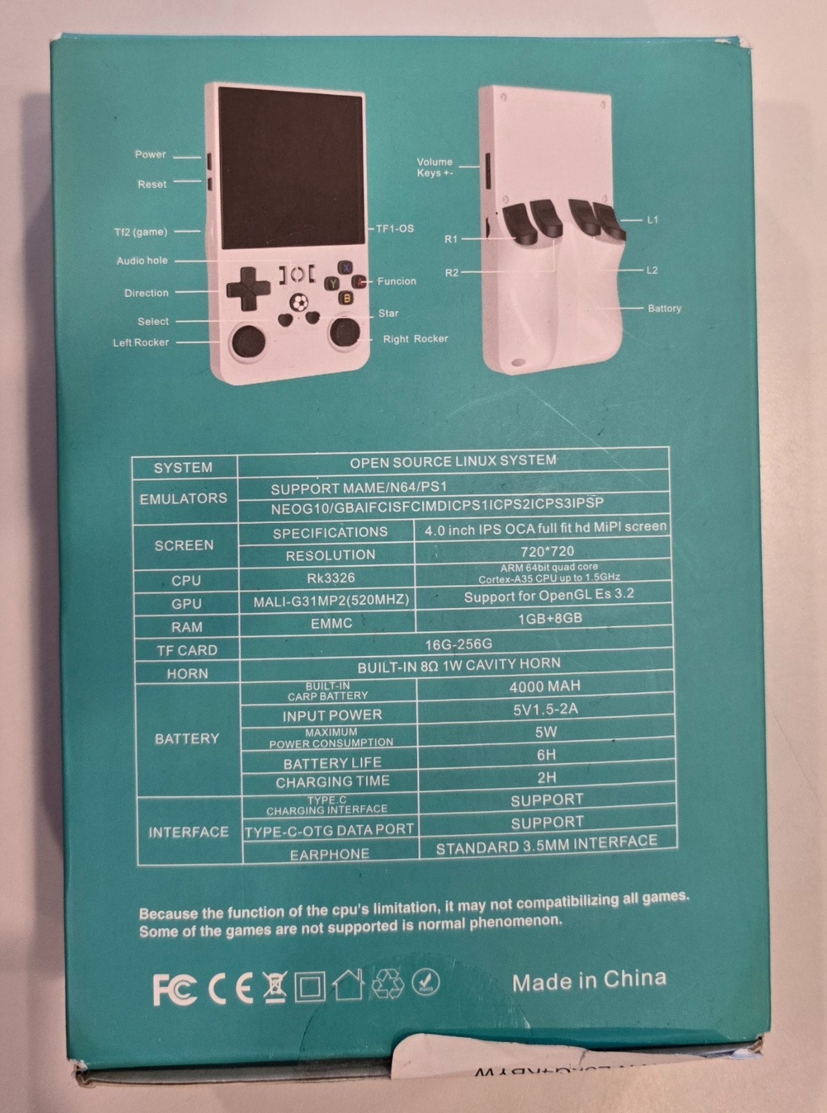 Open Source R36MAX 4000mAh Portable Rechargeable Handheld Retro Game Console