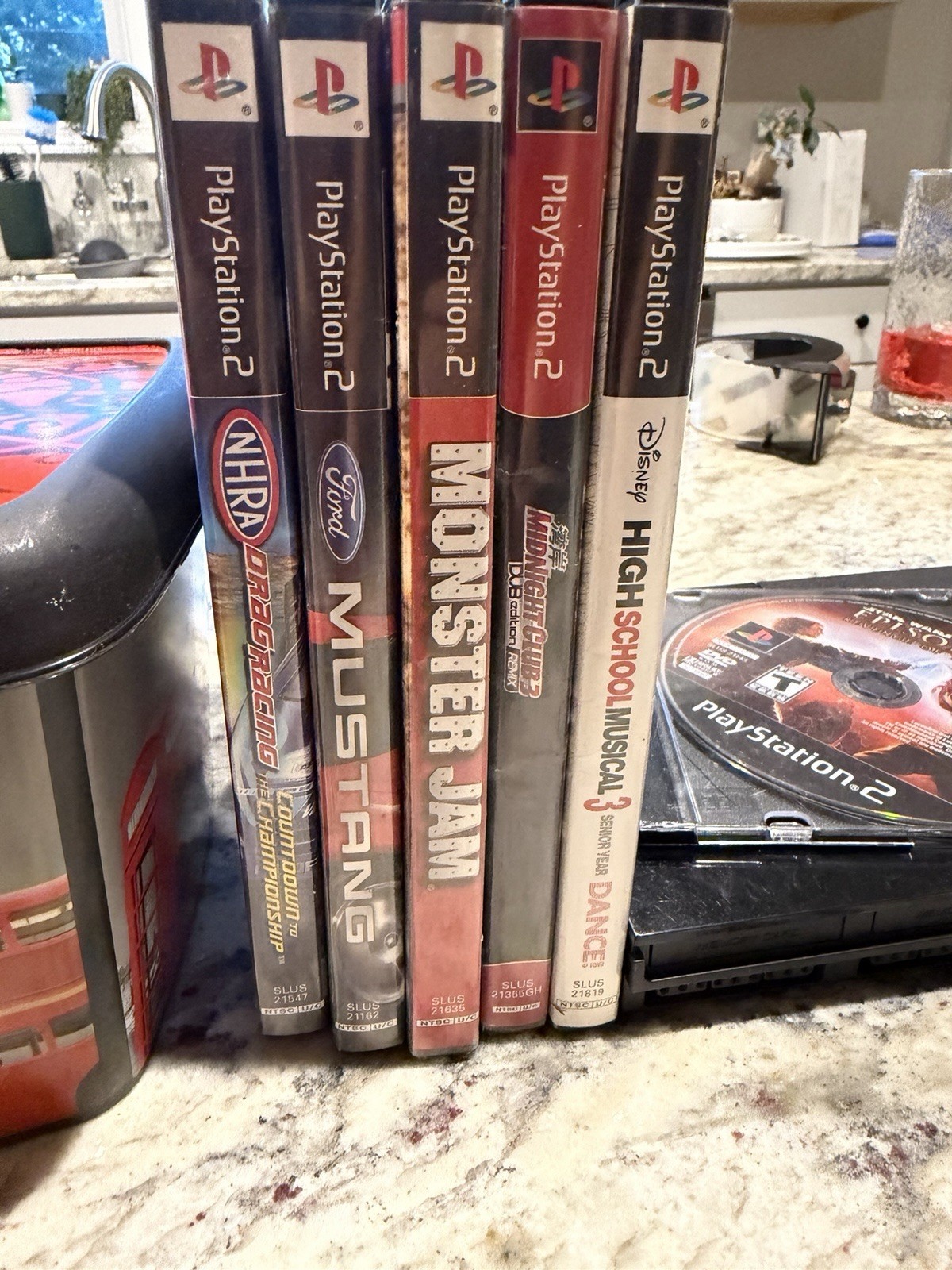 Sony PlayStation 2 Slim PS2 Game Console System Bundle -6 GAMES 2 controllers
