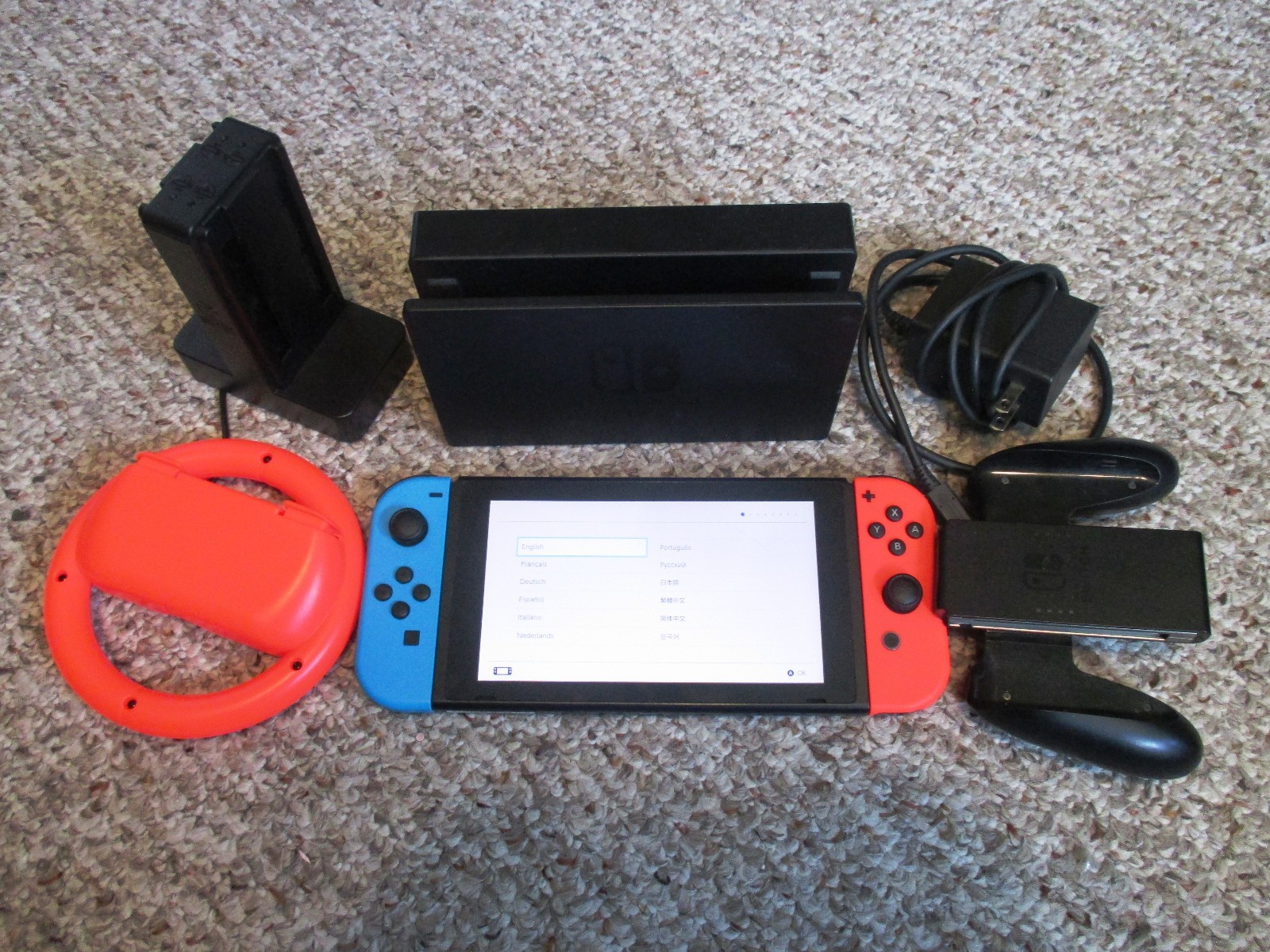Nintendo Switch System Console w/Neon Red & Blue Joy-Cons + Dock & Extras