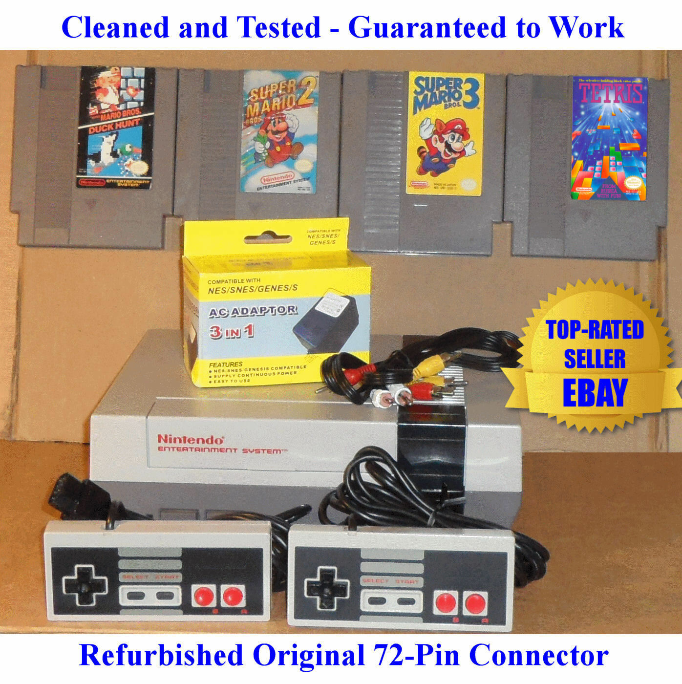 NES Console Bundle + Super Mario Bros 1 2 3 And Tetris – BEST PINS – Guaranteed