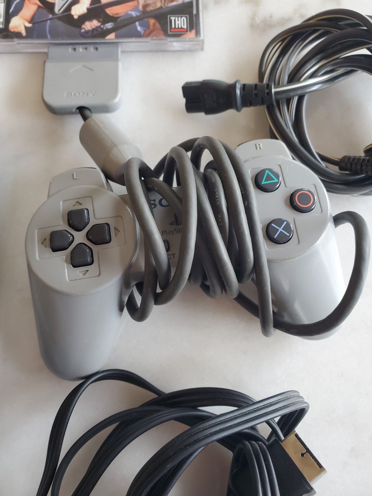 Sony Playstation PS1 Console: Sony Controller, Wires Tested + 3 Wresleting Games