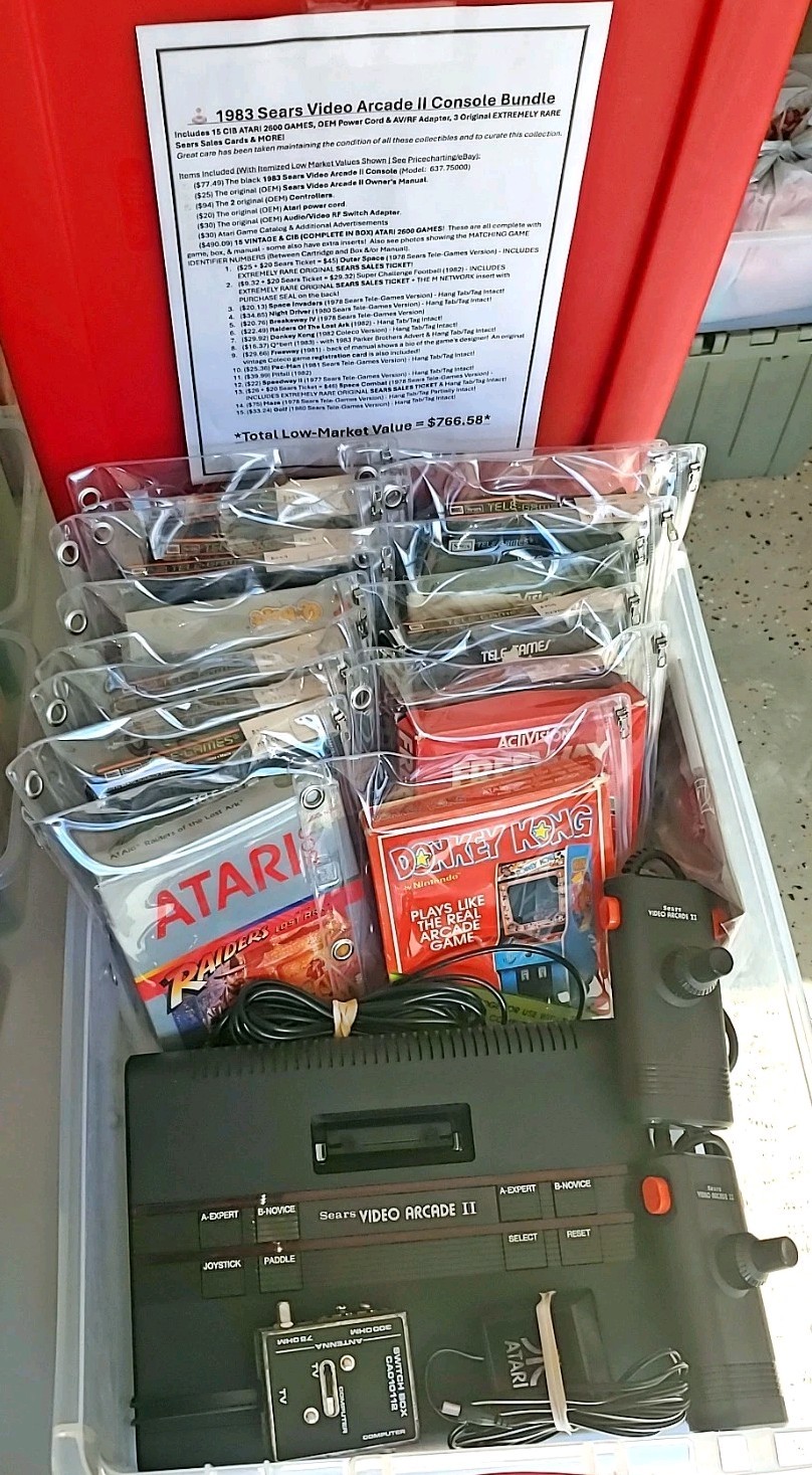 🕹️ $765 RARE 1983 Sears Video Arcade II Console +15 CIB ATARI 2600 GAMES 3 Tix
