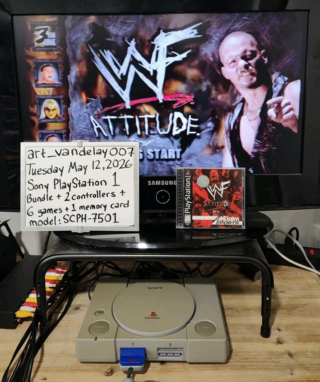 Sony PlayStation 1 Bundle SCPH-7501 + 2 Controllers + 6 Games + Mem Card* Tested