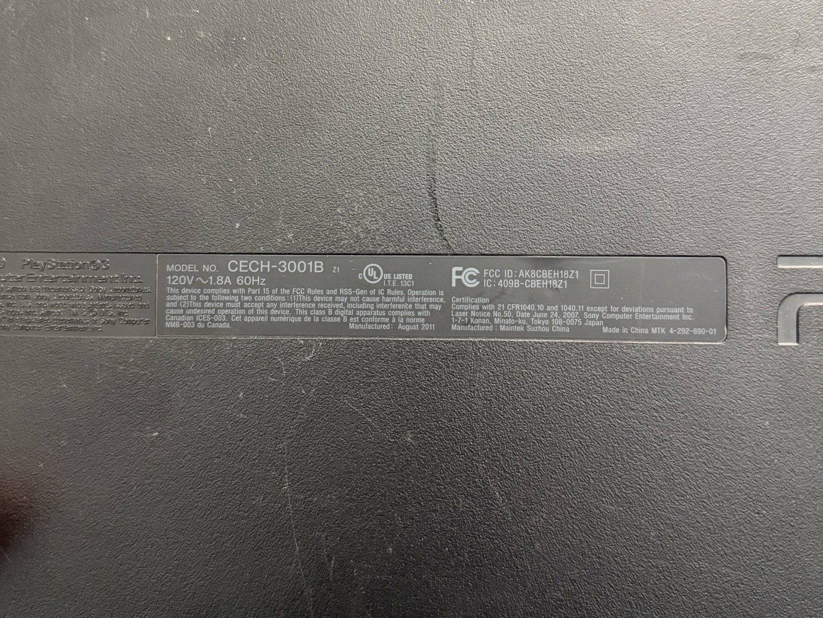 Sony PlayStation 3 Slim Console For Parts/Repair CECH-3001B 320GB PS3