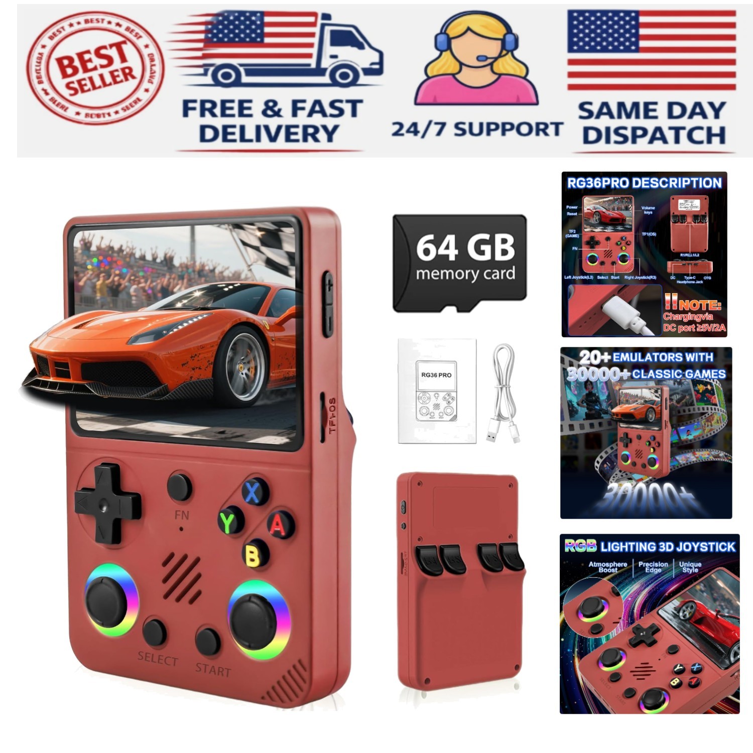 RG36PRO Retro Handheld Game Console – 30,000+ Classic Games, 64G TF card, 3.5…