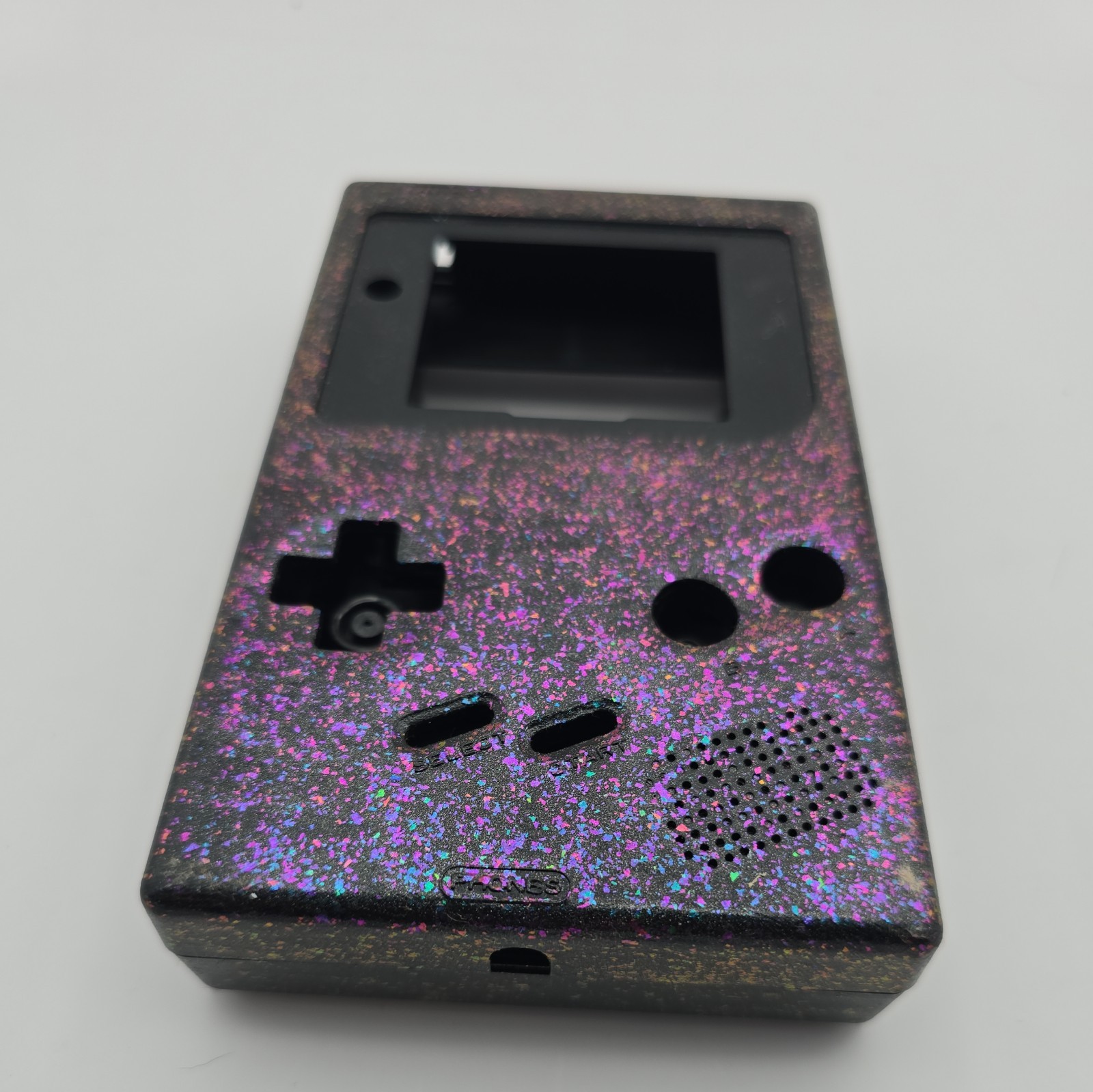Game Boy DMG IPS Custom Kitsch Bent shell black holographic purple blue